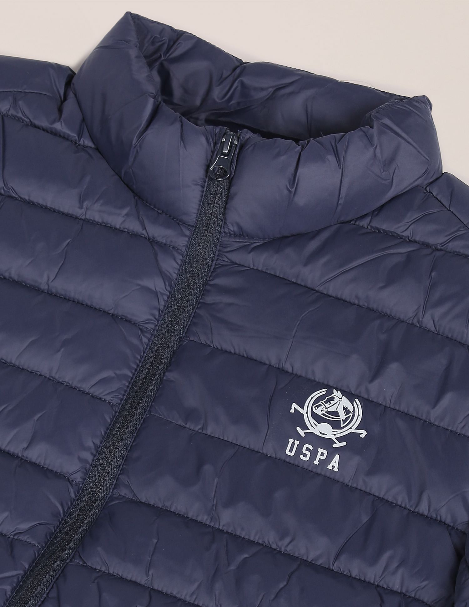 High Neck Nylon Solid Puffer Jacket Navy - U.S. POLO ASSN. | Large