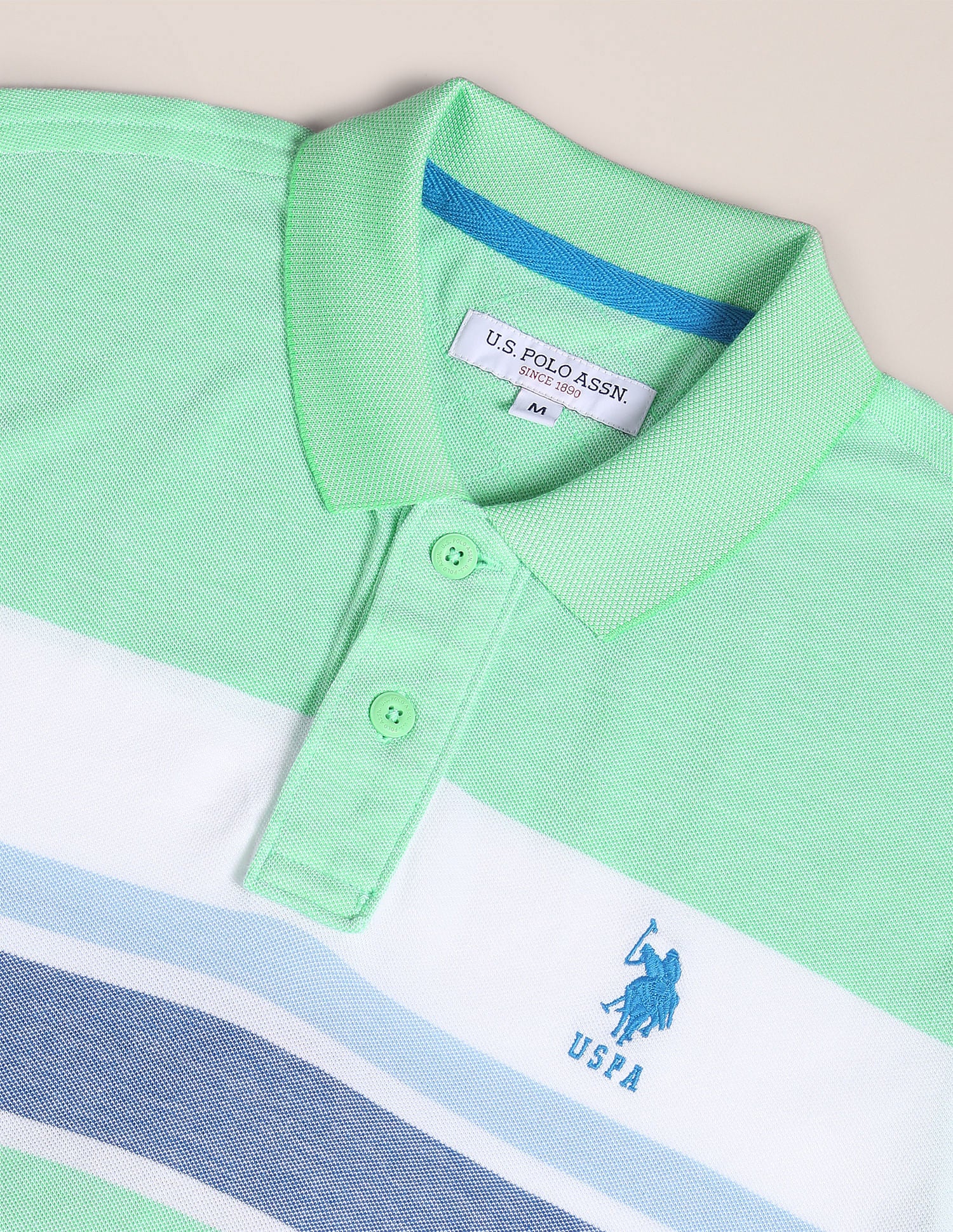 Horizontal Stripe Slim Polo Shirt Green - U.S. Polo Assn. India | Large