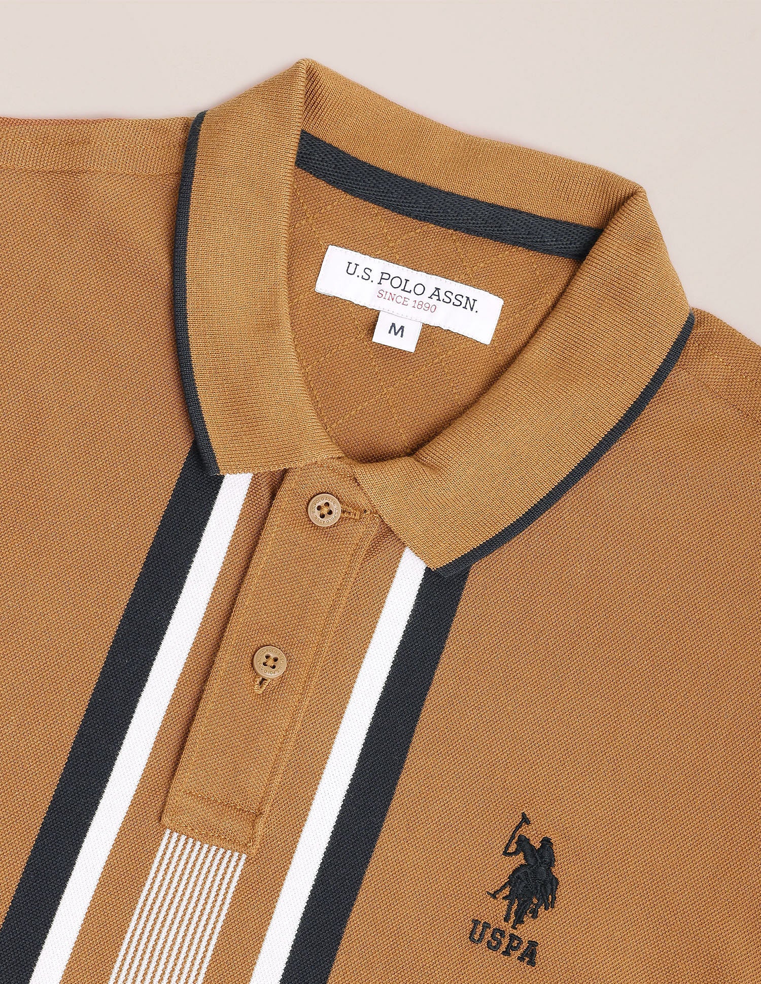 Vertical Stripe Pique Polo Shirt Brown - U.S. Polo Assn. India | Large