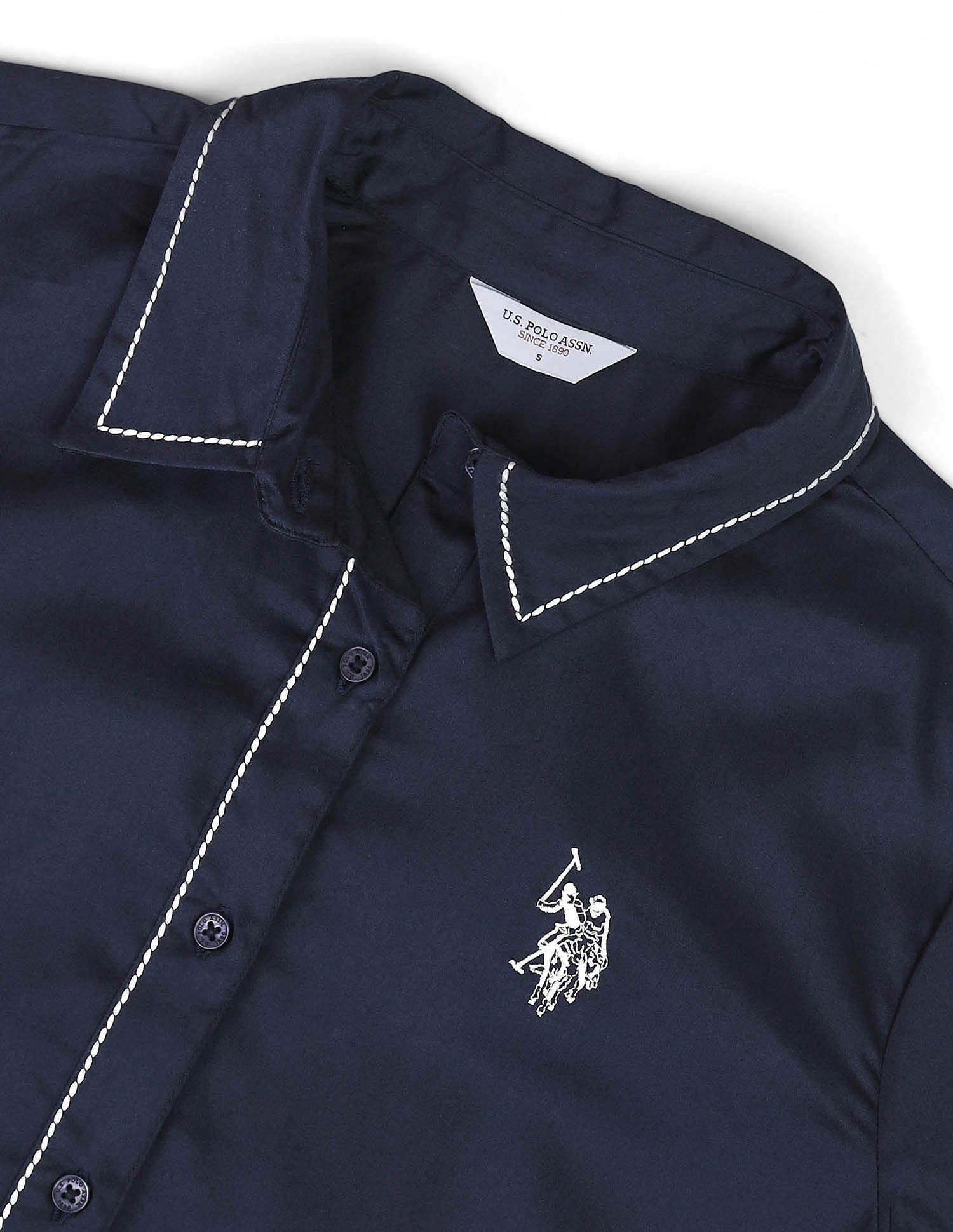 Contrast Saddle Stitch Cotton Shirt Navy - U.S. POLO ASSN. | Large
