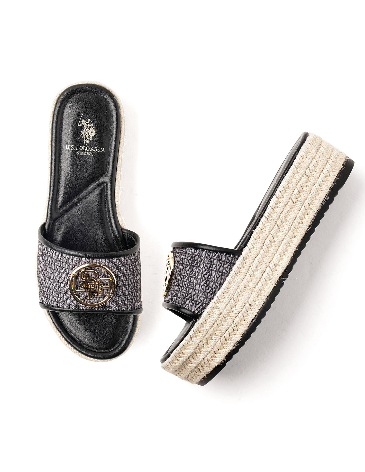 Monogram Vamp Strap Cristina Sandals Black - U.S. POLO ASSN. | Large