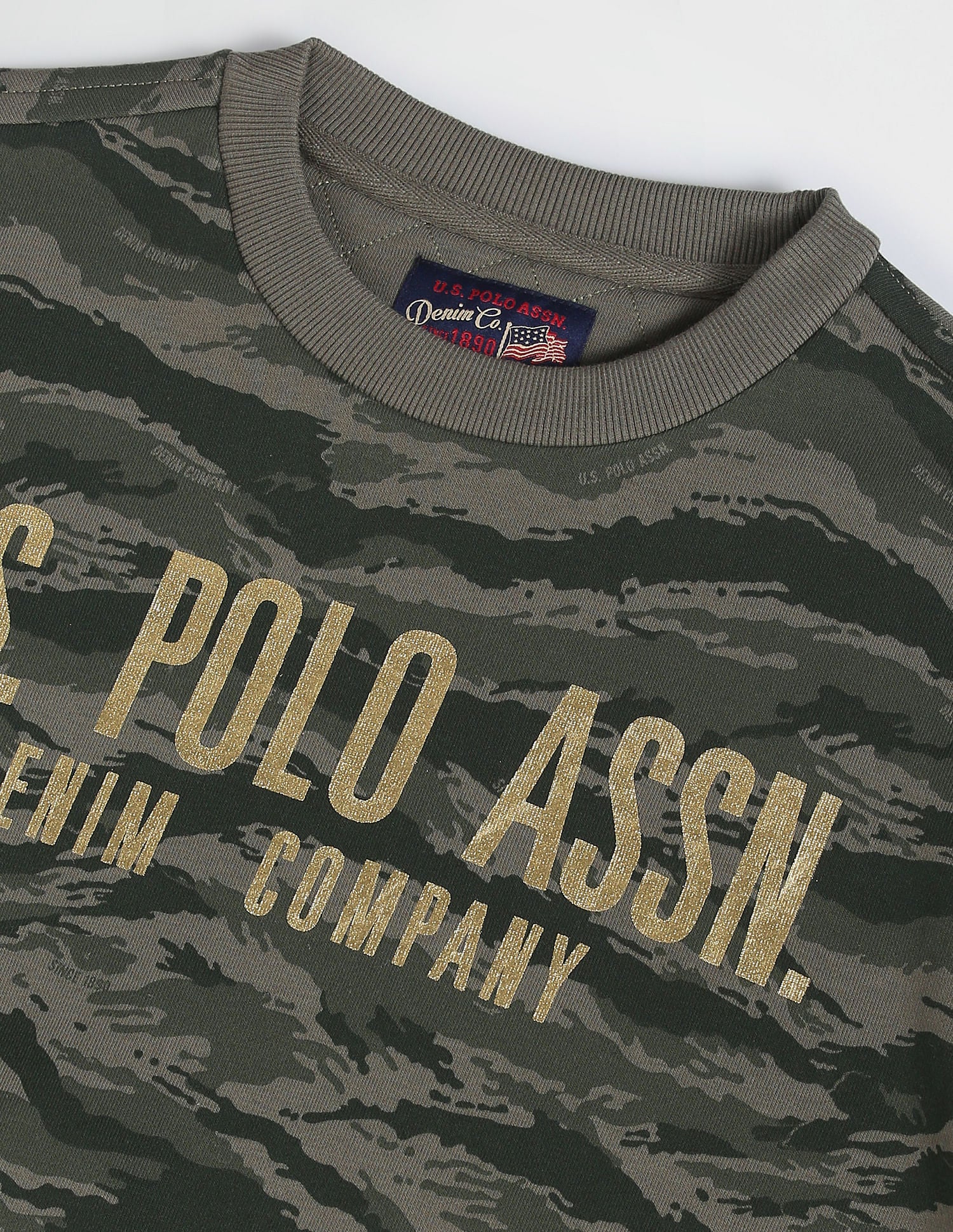 Camouflage Print Crew Neck Sweatshirt Olive - U.S. POLO ASSN. | Large