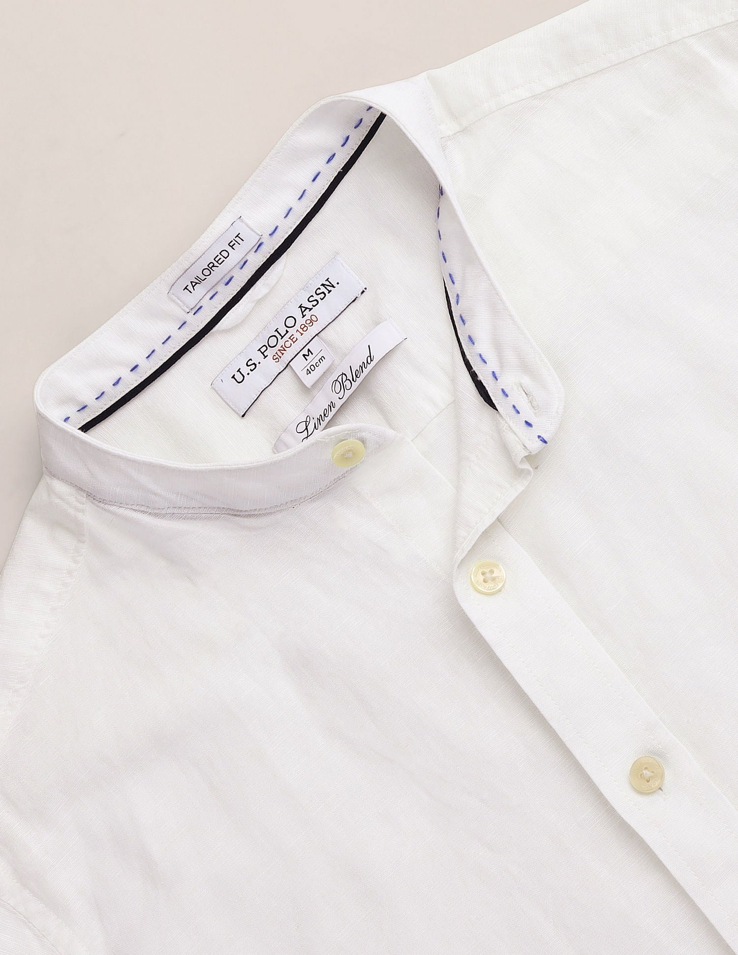 Mandarin Collar Linen Blend Shirt White - U.S. Polo Assn. India | Large