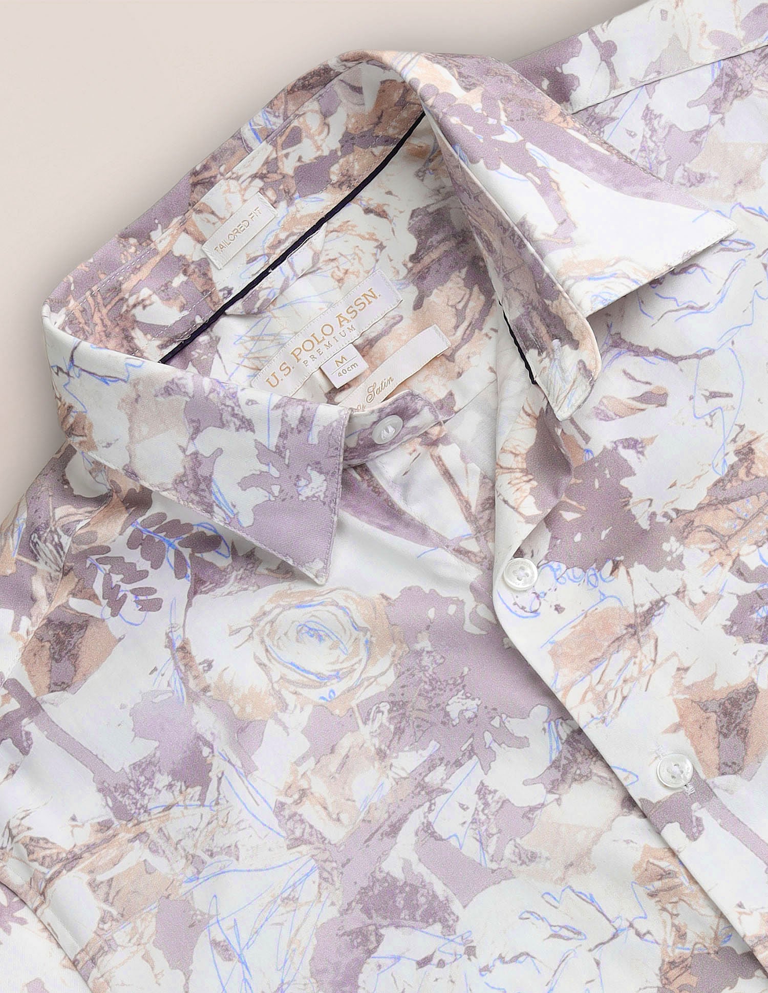 Floral Print Tailored Fit Shirt Khaki and White - U.S. Polo Assn. India | Large