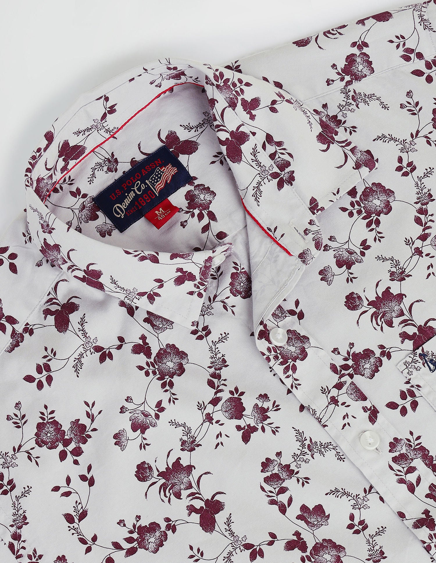 Floral Print Twill Shirt White and Maroon - U.S. Polo Assn. India | Large