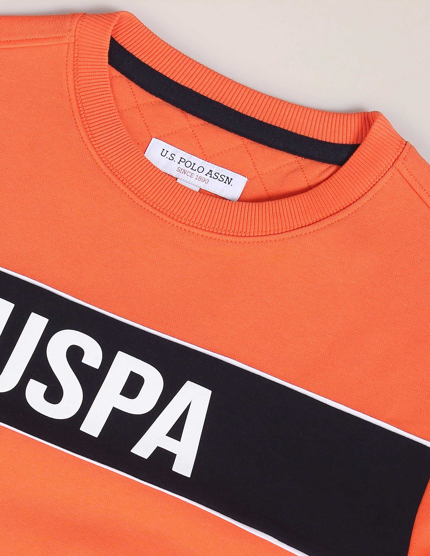 Brand Print Crew Neck Sweatshirt Orange - U.S. POLO ASSN. | Large