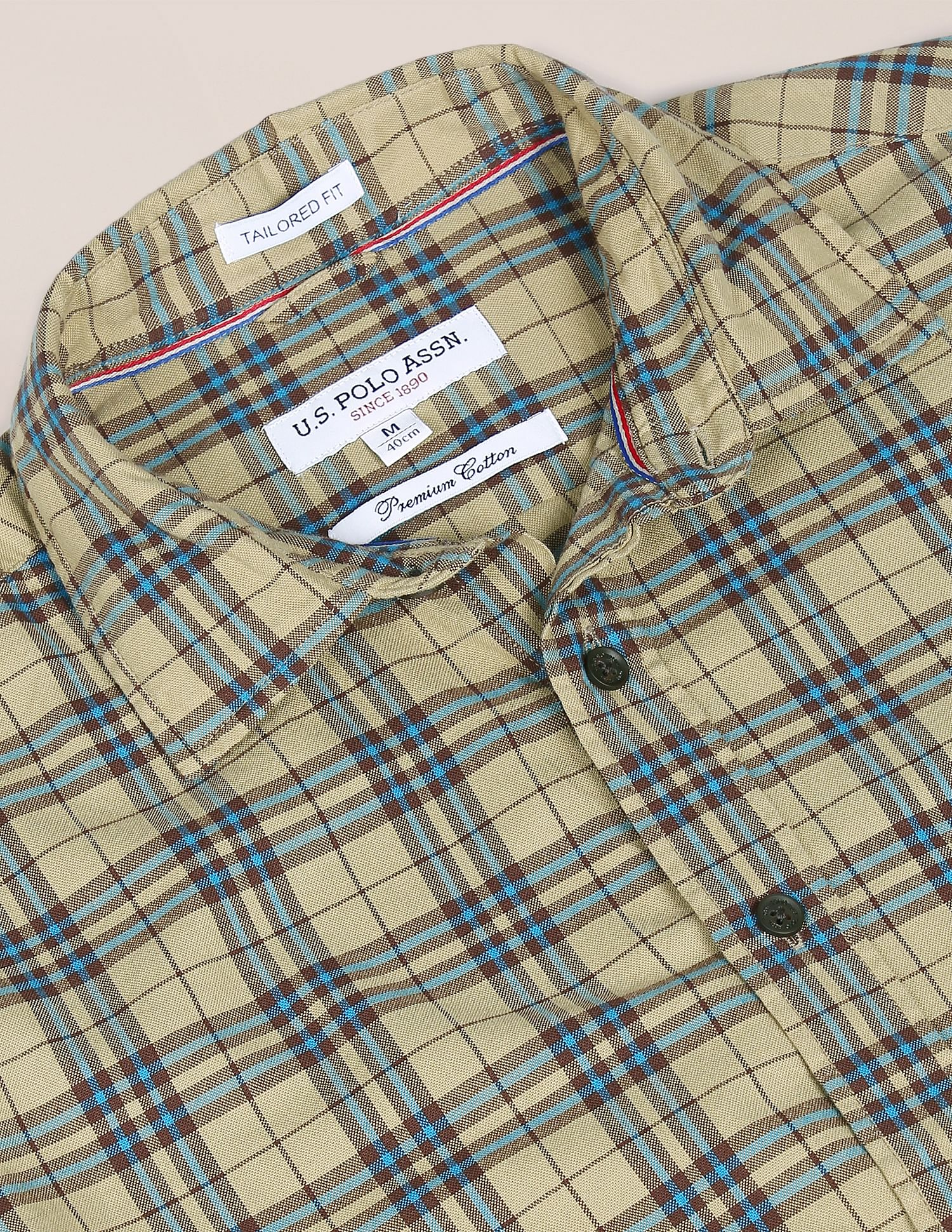 Men Green And Brown Patch Pocket Check Casual Shirt Green and Brown - U.S. POLO ASSN. | Large
