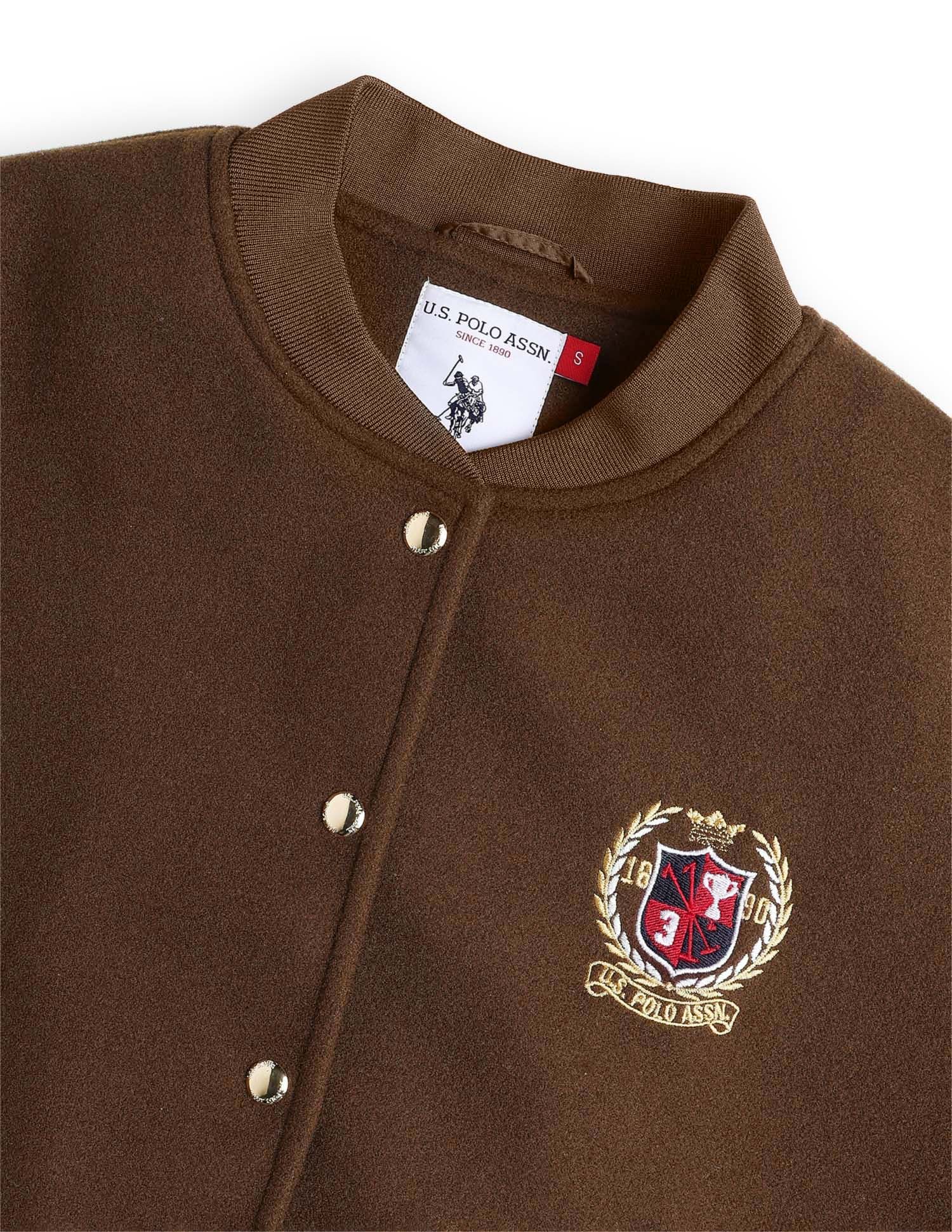 Solid Regular Fit Varsity Jacket Brown - U.S. Polo Assn. India | Large