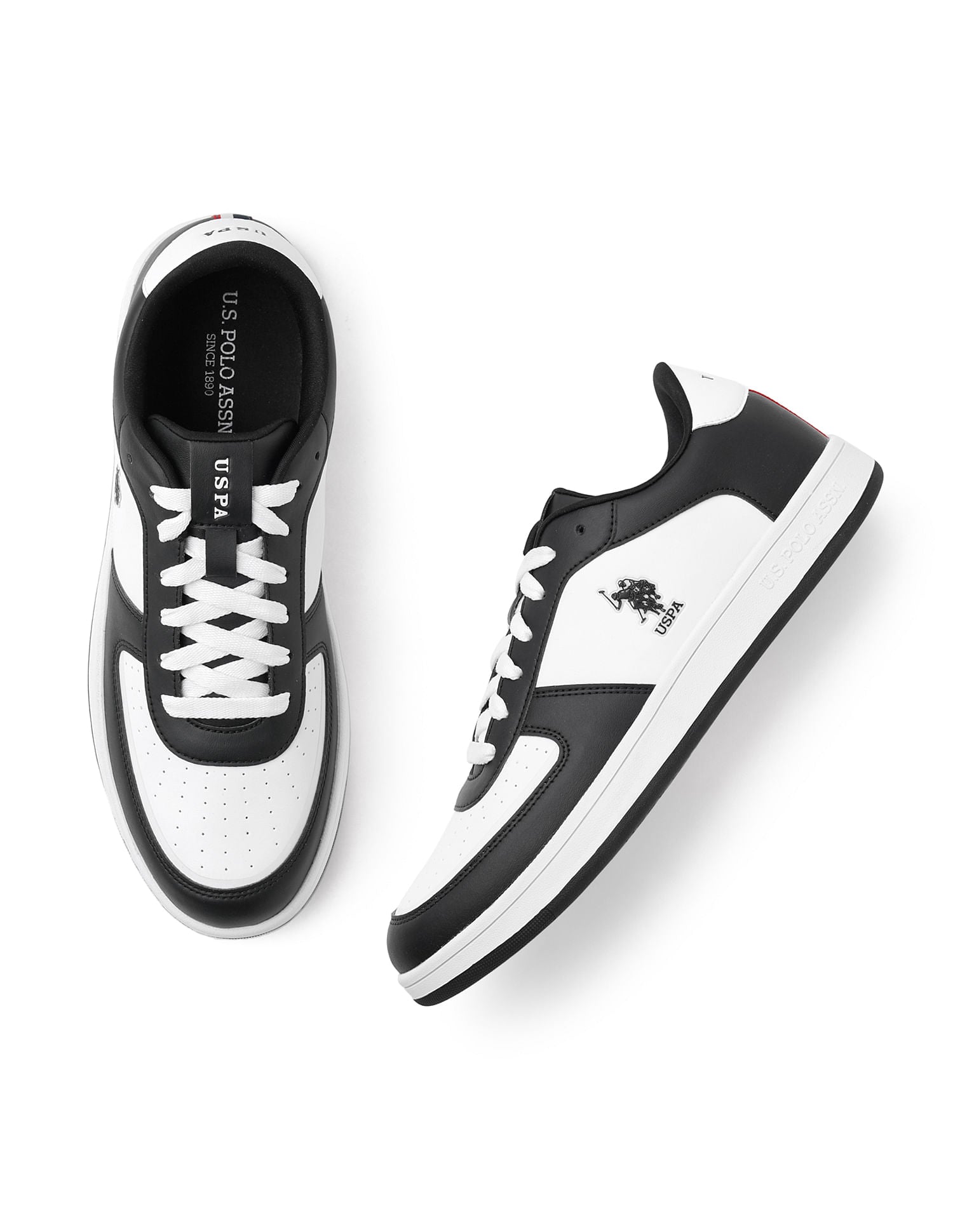 Men Rein 2.0 Black Retro Court Sneakers Black and White - U.S. Polo Assn. India | Large