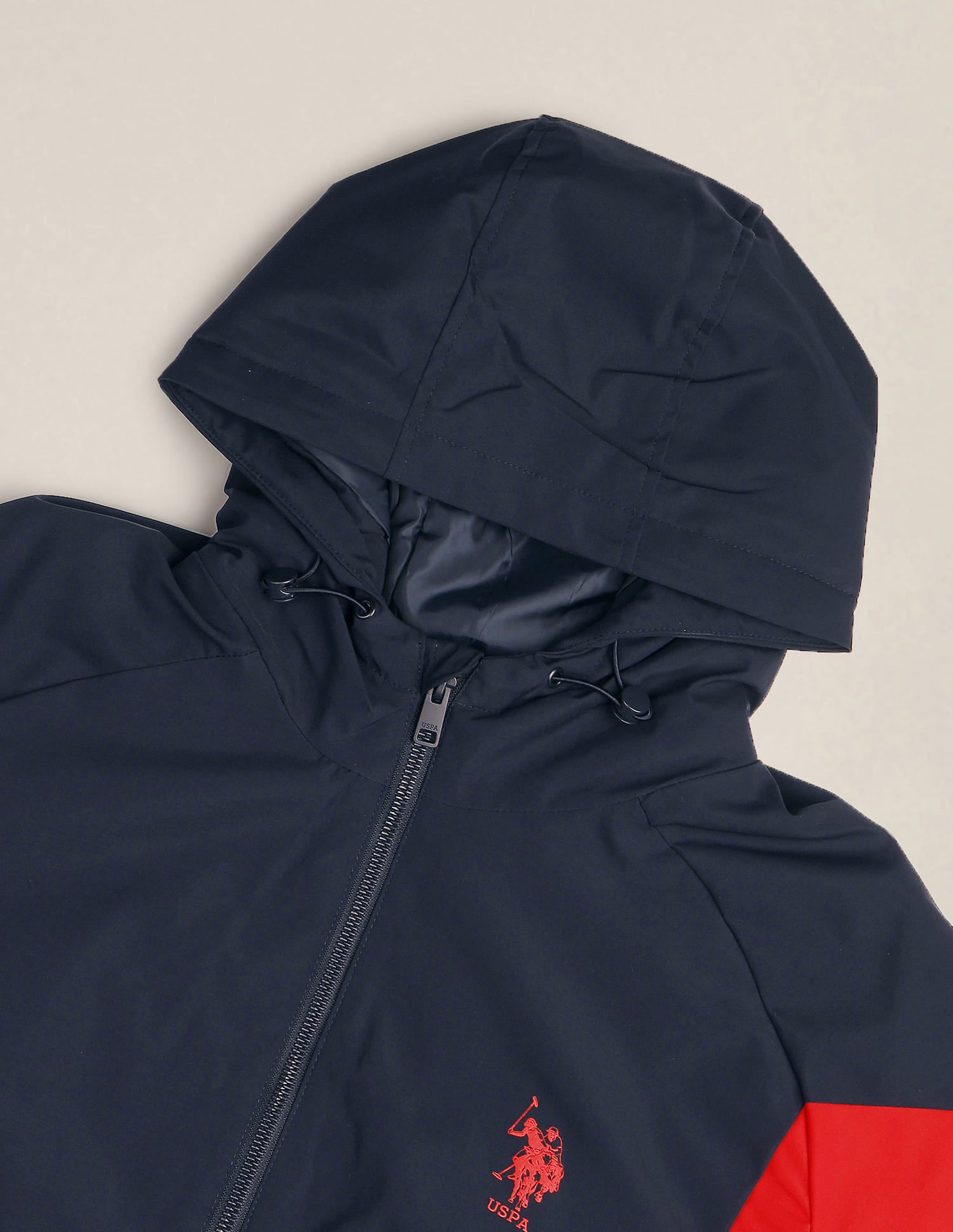 Colour Block Logo Hooded Jacket Navy and Red - U.S. Polo Assn. India | Large