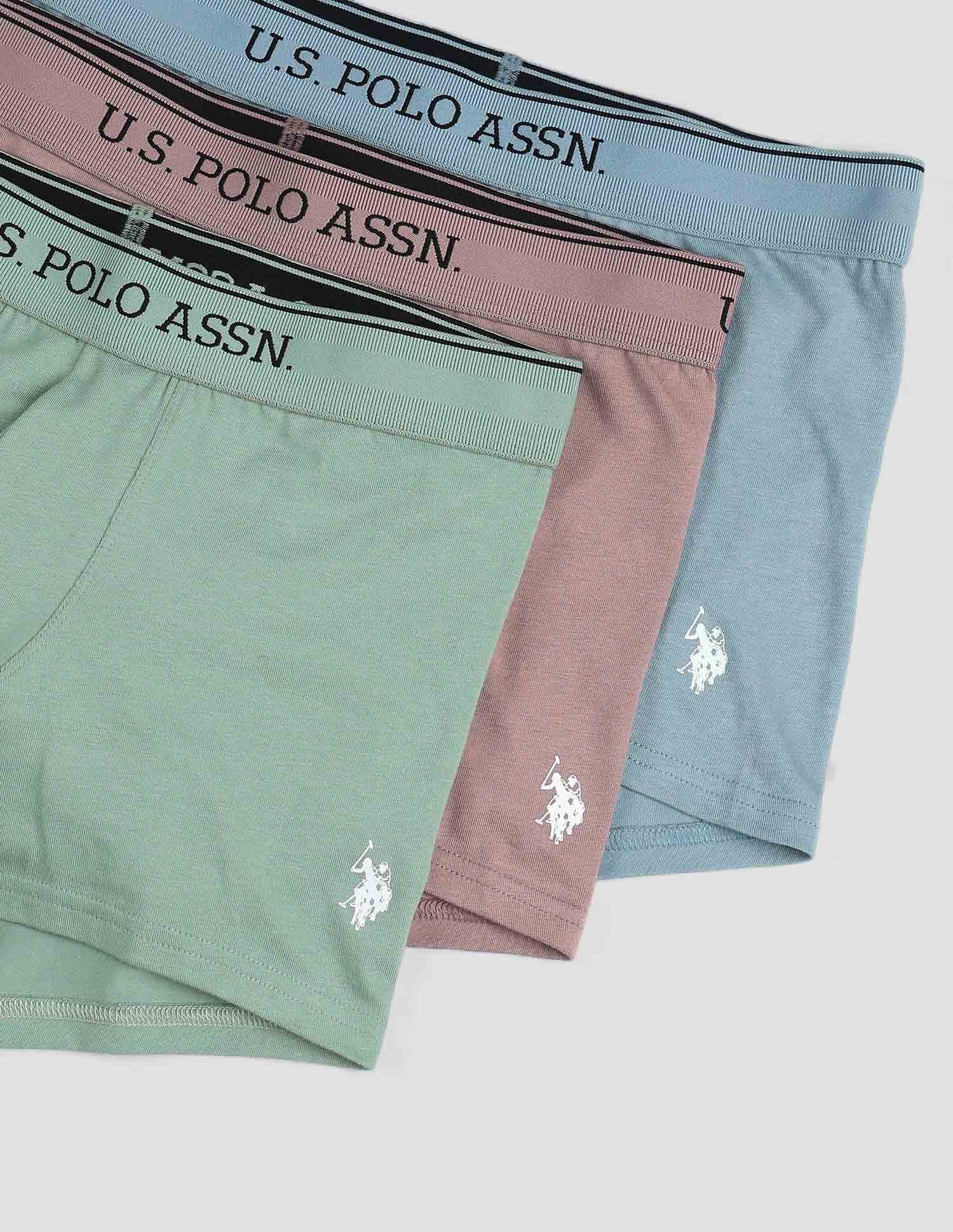 Mid Rise Solid OET15 Trunks - Pack Of 3 Stone Blue, Granite Green and Antler - U.S. POLO ASSN. | Large