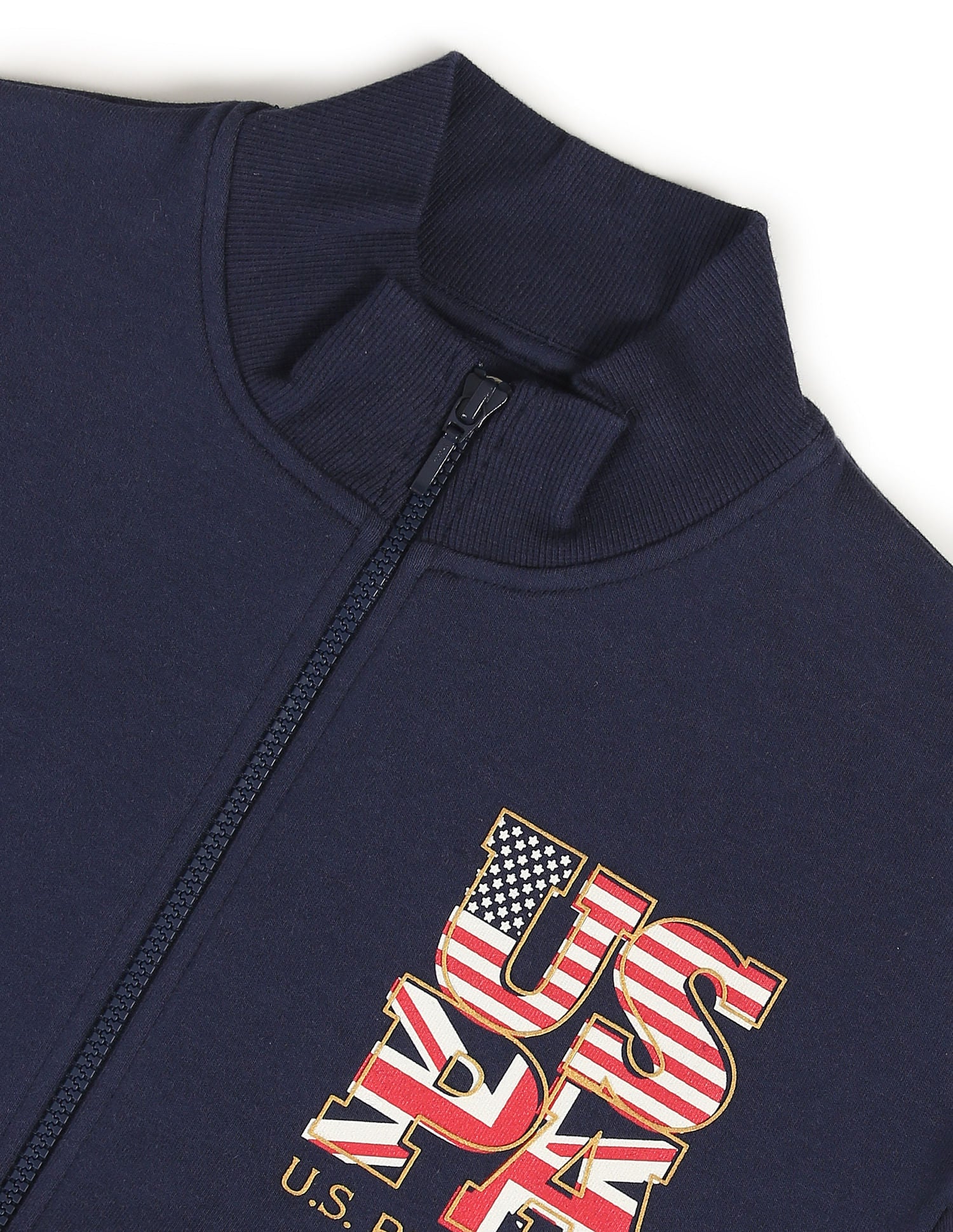 Stand Neck Logo Print Jacket Navy - U.S. Polo Assn. India | Large