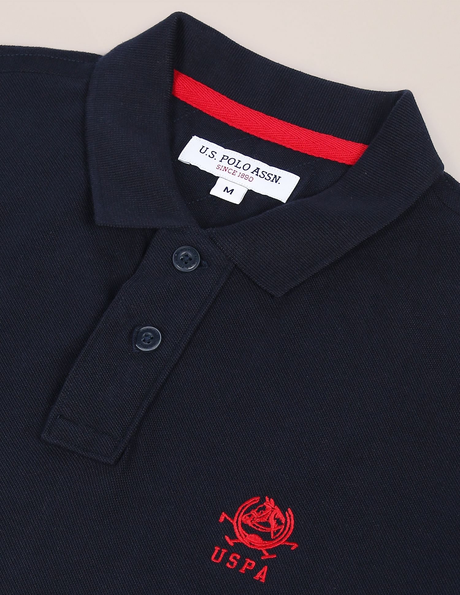 Ribbed Collar Solid Polo Shirt Navy - U.S. Polo Assn. India | Large