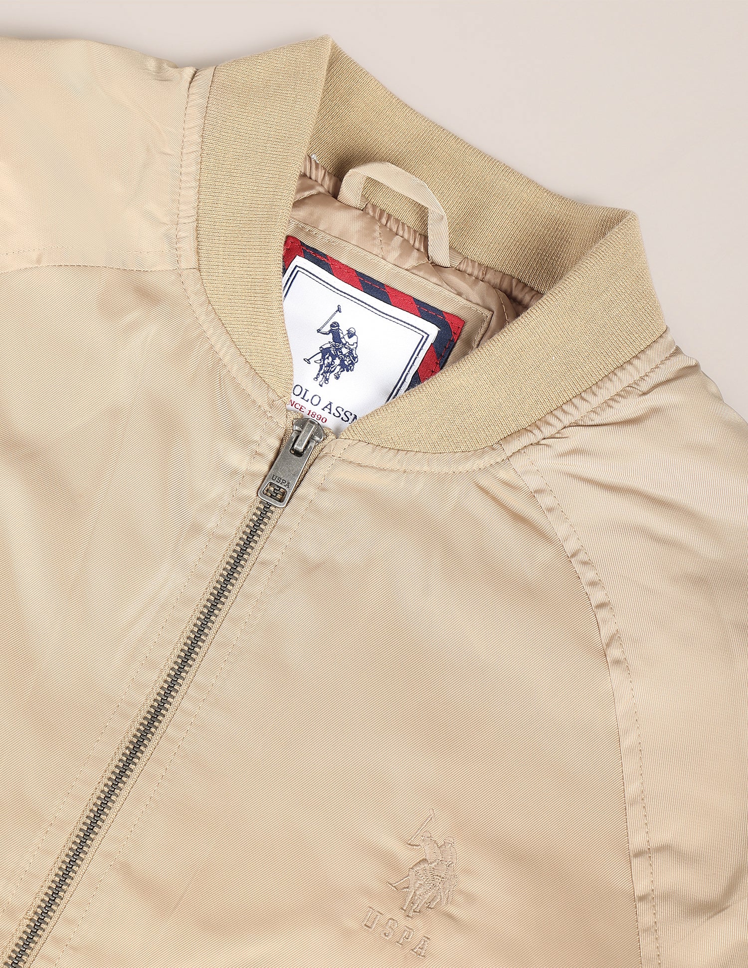 Solid Stand Collar Bomber Jacket Beige - U.S. Polo Assn. India | Large