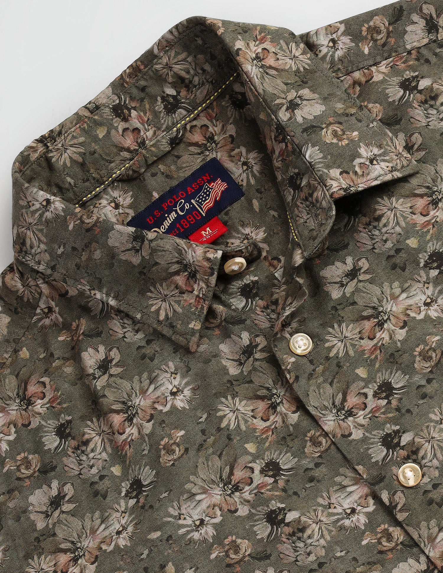 Floral Print Slim Fit Shirt Olive - U.S. Polo Assn. India | Large