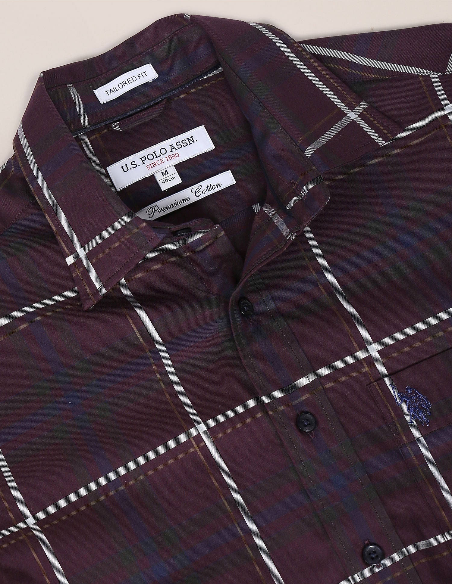 Men Wine Tailored Regular Fit Tartan Check Casual Shirt Wine - U.S. Polo Assn. India | Large