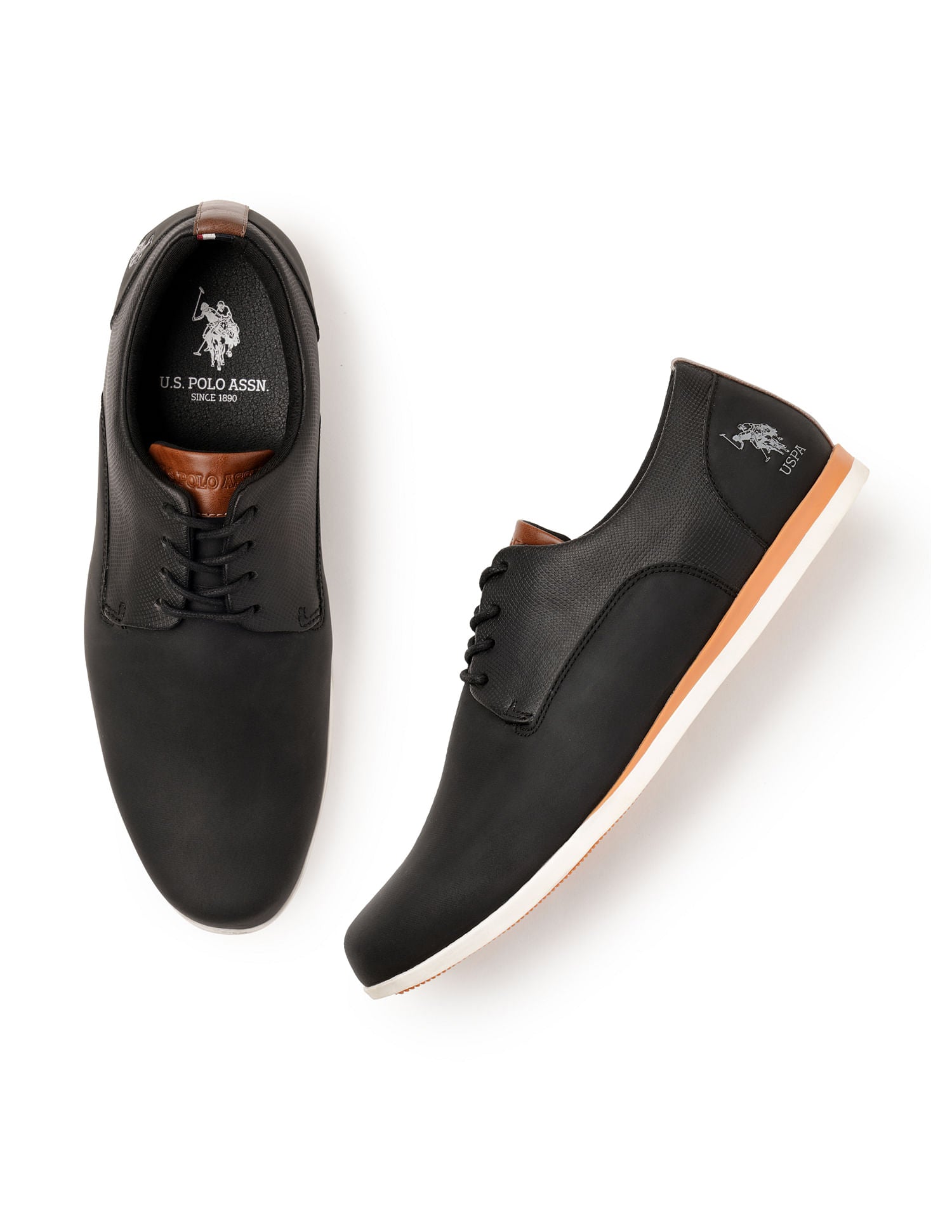 Men Clest Black Work Casuals Lace Up Shoes Black - U.S. POLO ASSN. | Large