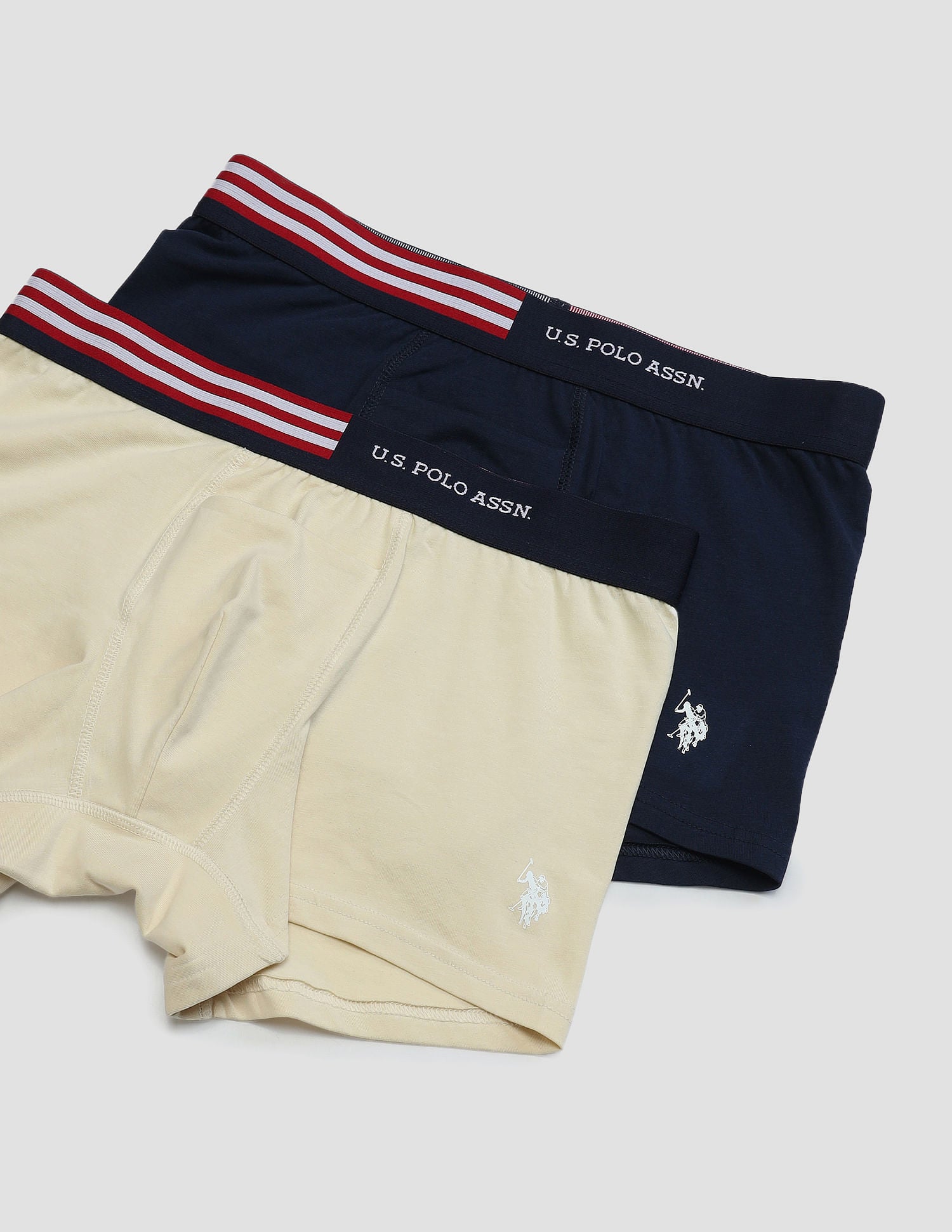 Flag Elastic Antibacterial OET06 Trunks - Pack Of 2 Beige and Navy - U.S. POLO ASSN. | Large