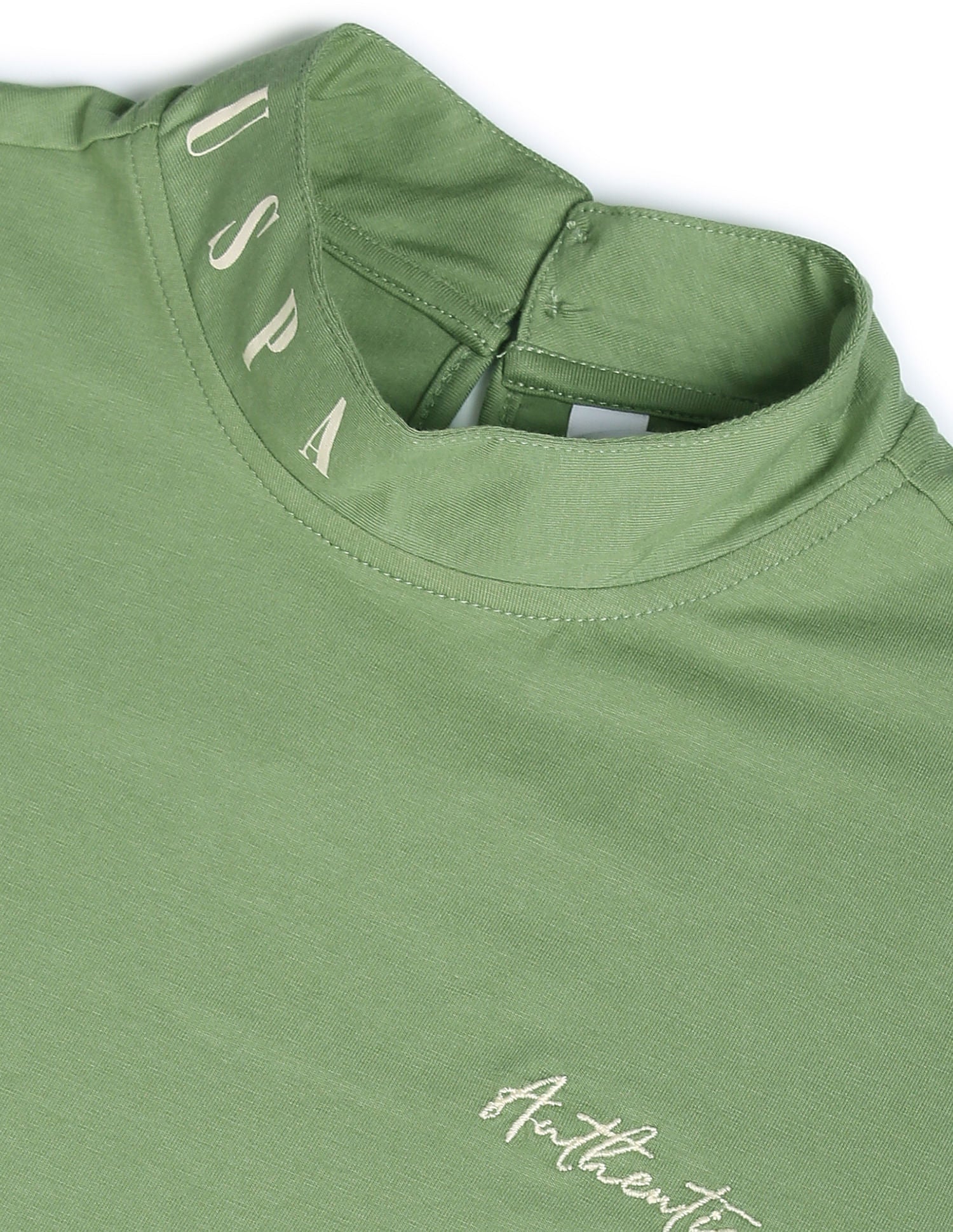Mock Neck Solid T-Shirt Green - U.S. Polo Assn. India | Large