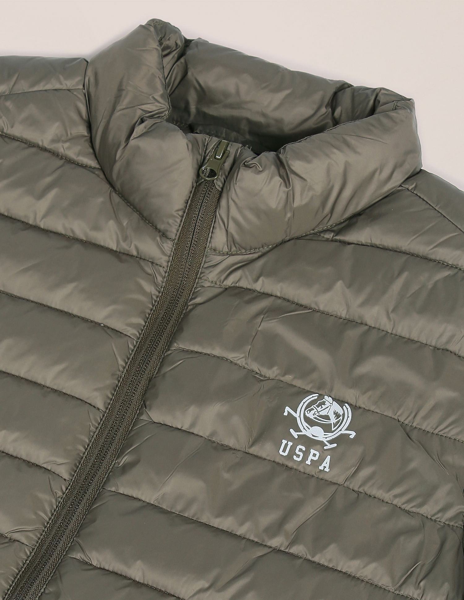 High Neck Nylon Solid Puffer Jacket Olive - U.S. POLO ASSN. | Large