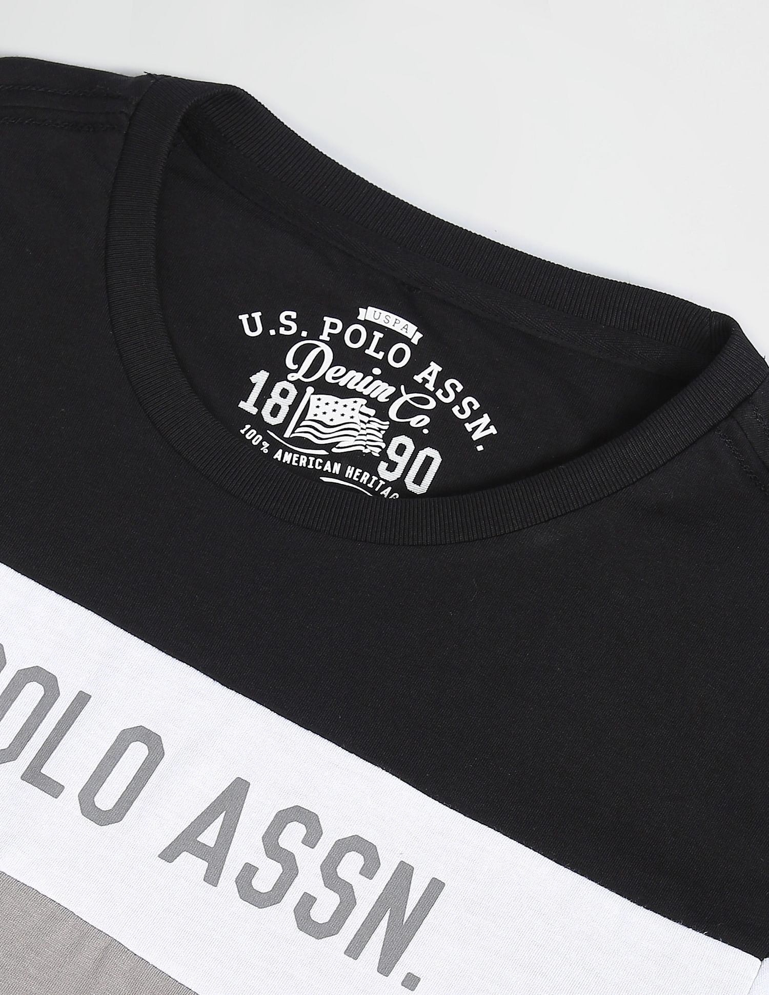 Colour Block Cotton T-Shirt Black, Grey and White - U.S. POLO ASSN. | Large