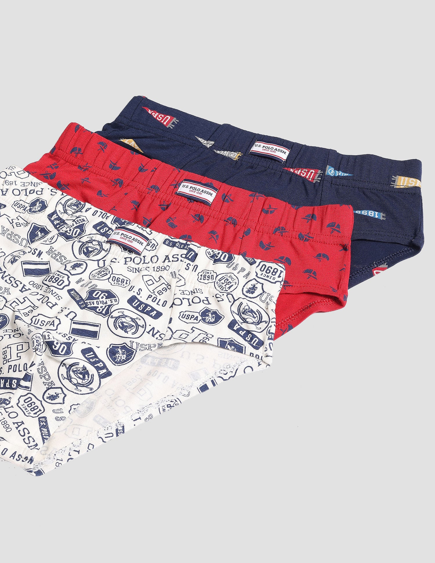 Mid Rise Cotton Spandex OKB01 Briefs - Pack Of 3 Red, Navy and Ecru - U.S. POLO ASSN. | Large