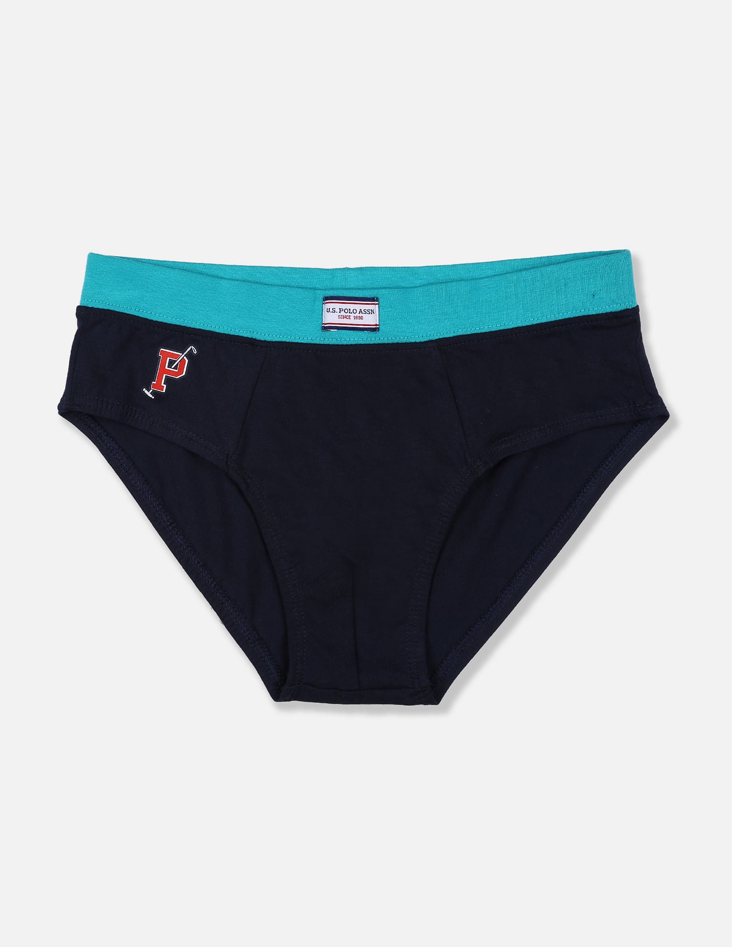 Solid Cotton Spandex IKBA Briefs - Pack Of 3 Green, Navy and Yellow - U.S. POLO ASSN. | Large