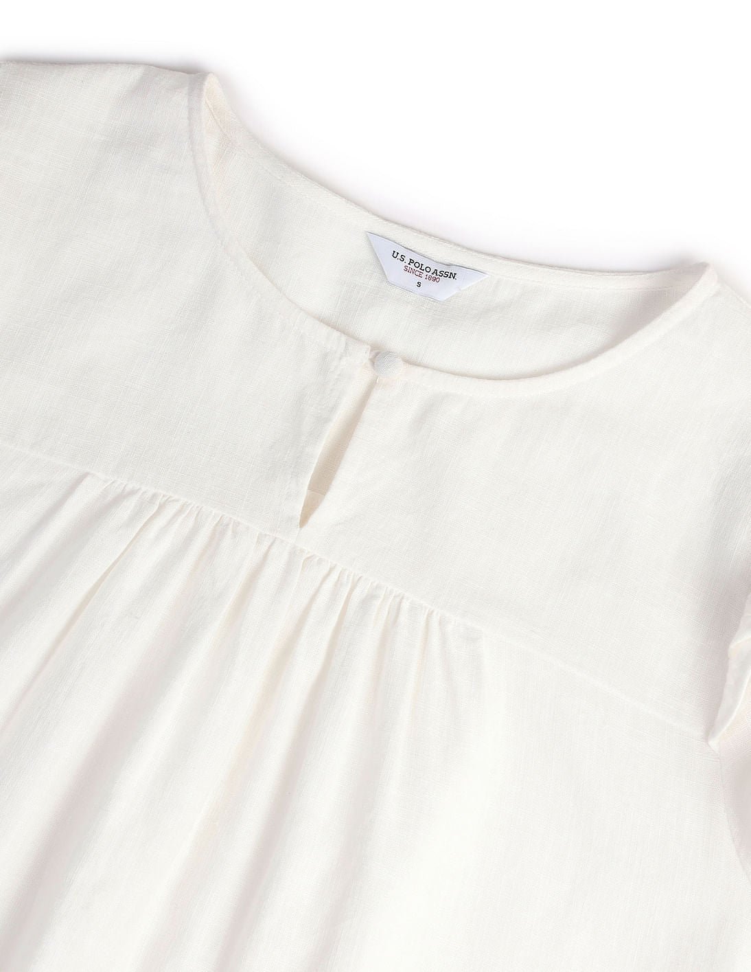 Embroidered Sleeve Cotton Flax Top White - U.S. Polo Assn. India | Large