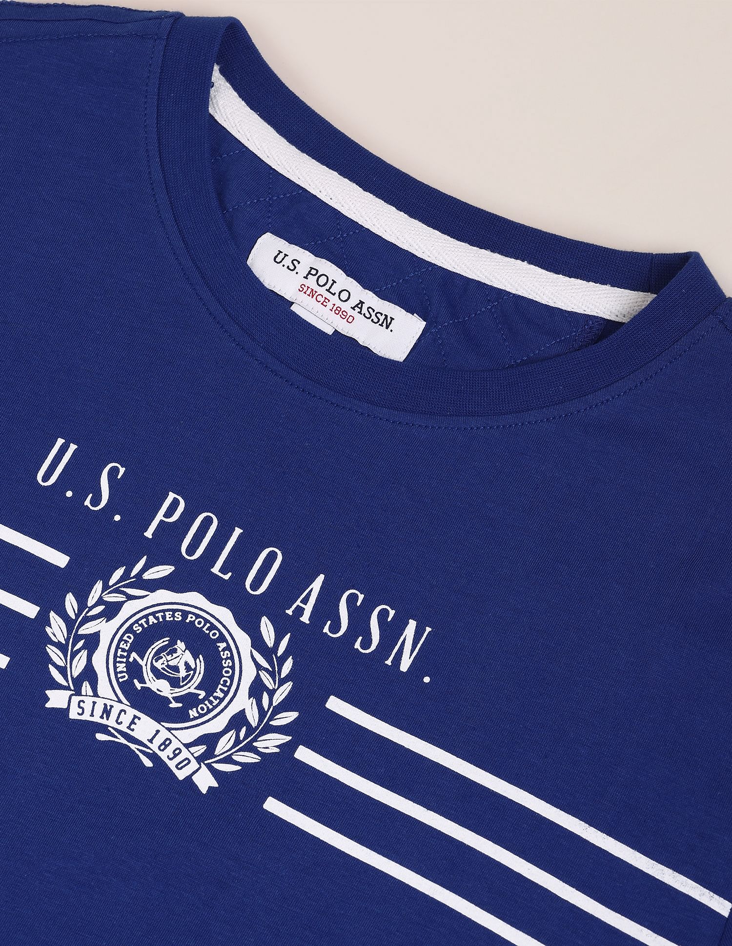 Crew Neck Brand Print Cotton T-Shirt Blue - U.S. Polo Assn. India | Large
