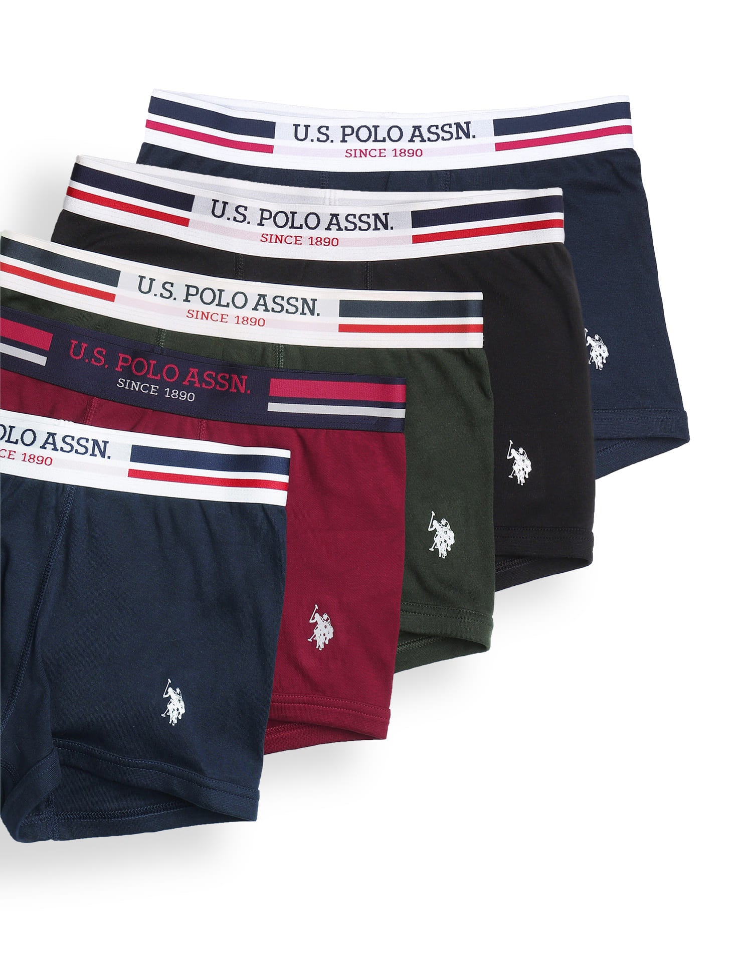 Solid Logo Waistband I641-P5 Trunks - Pack Of 5 Multi-colour - U.S. Polo Assn. India | Large