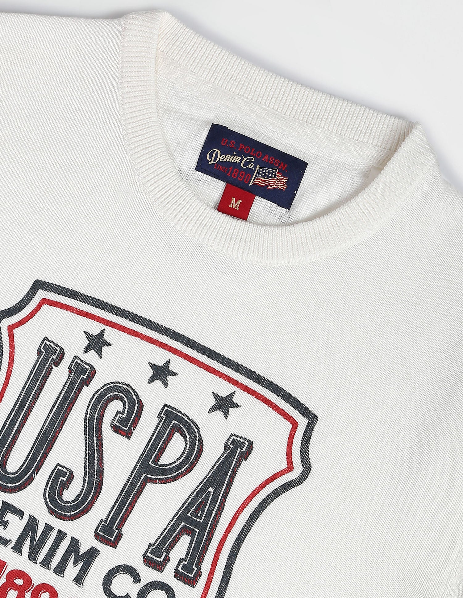 Crew Neck Graphic Print Cotton Sweater Off White - U.S. POLO ASSN. | Large