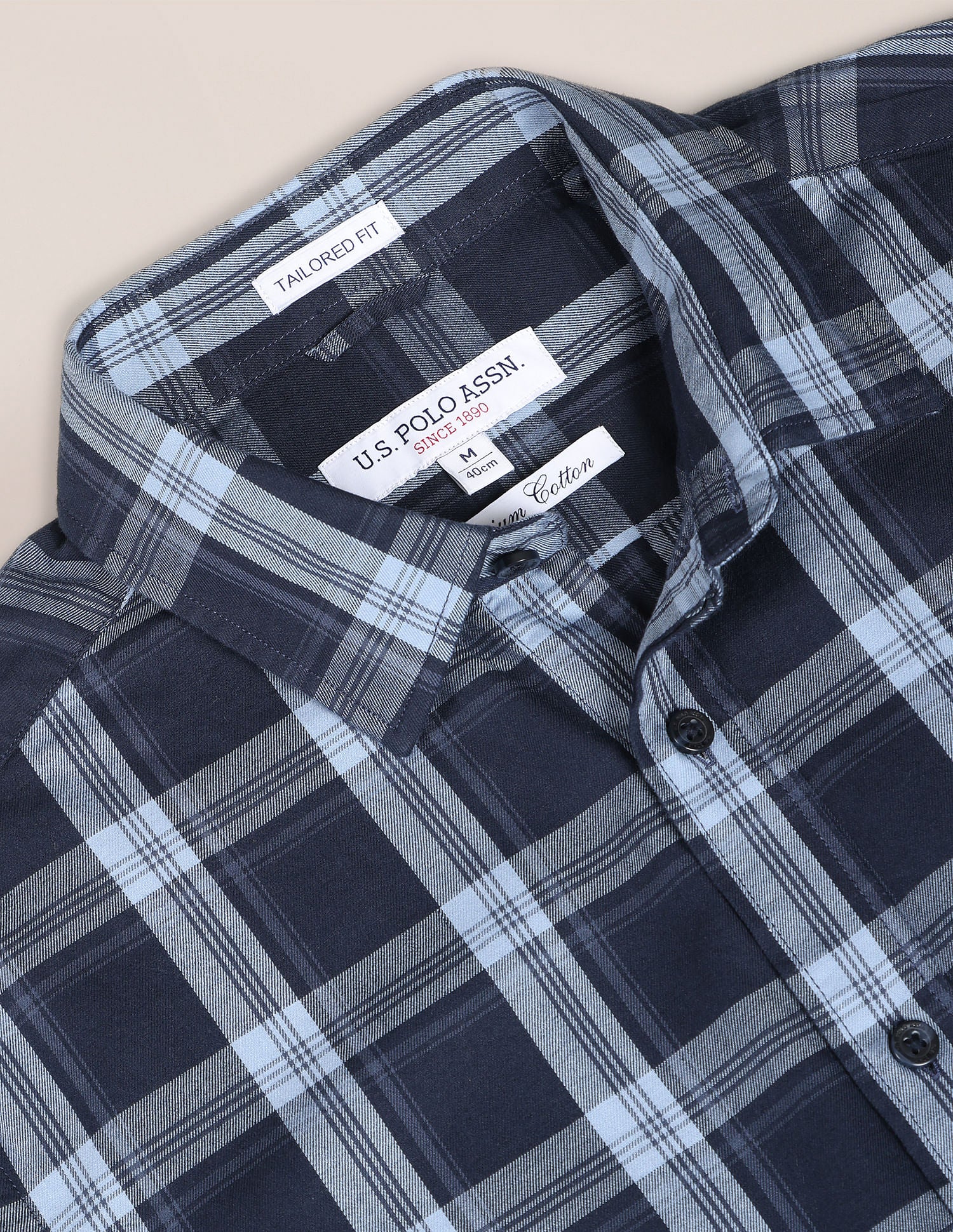Spread Collar Tartan Check Shirt Dark Blue - U.S. Polo Assn. India | Large