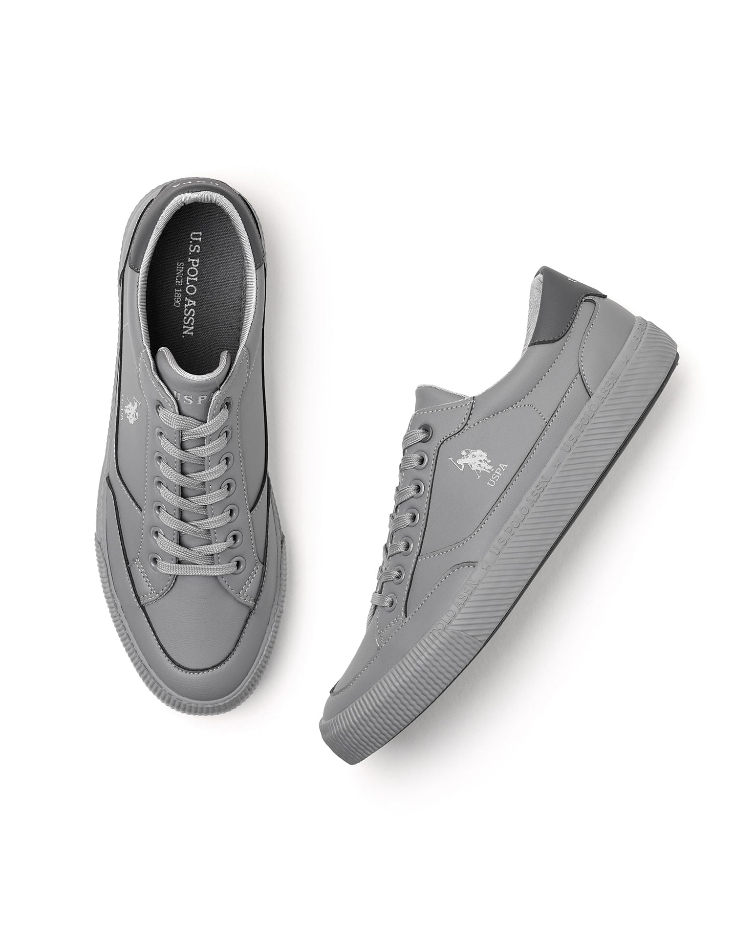Men Round Toe Lace Up Olivier Sneakers Grey - U.S. Polo Assn. India | Large