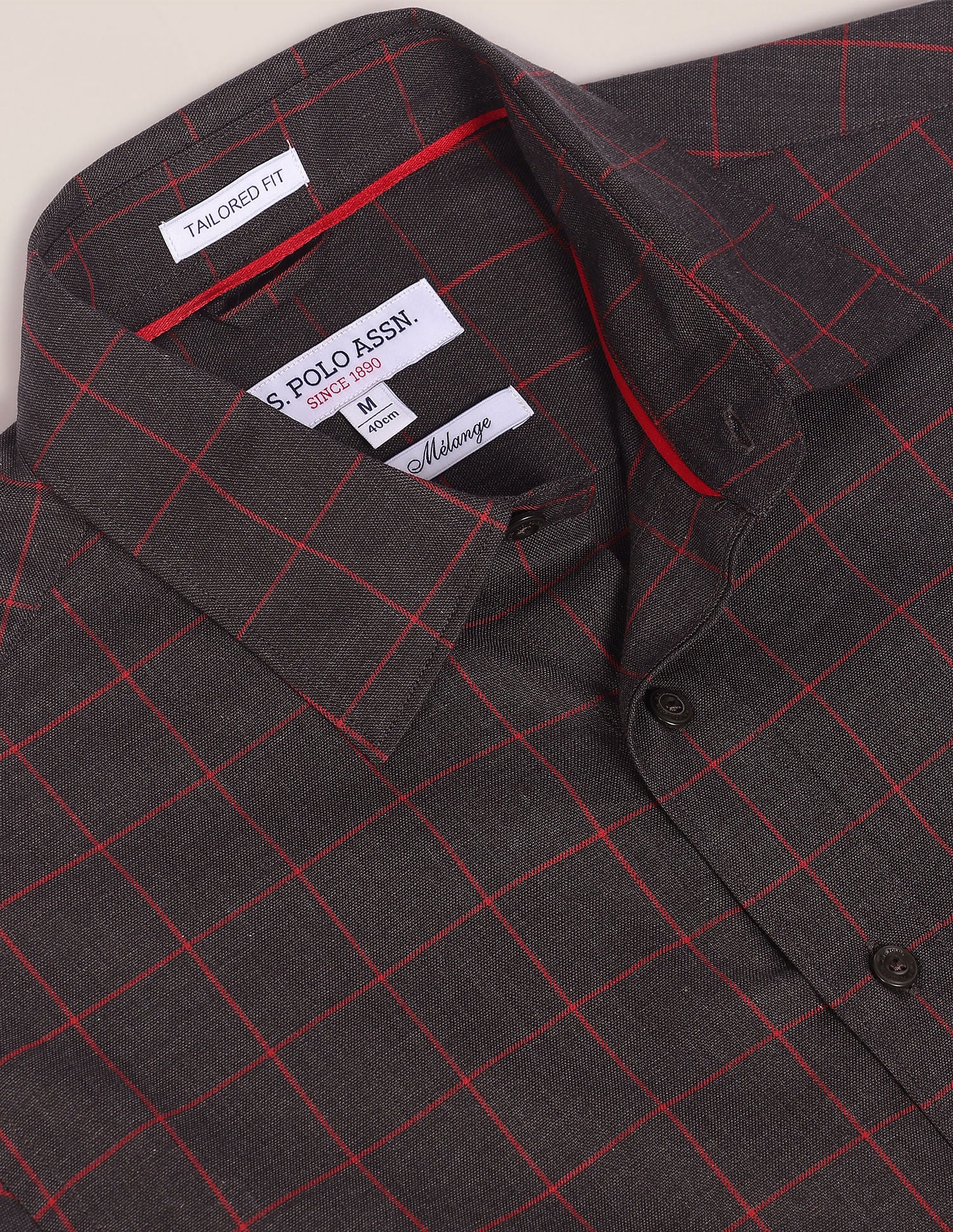Short Sleeve Windowpane Check Casual Shirt Charcoal - U.S. Polo Assn. India | Large