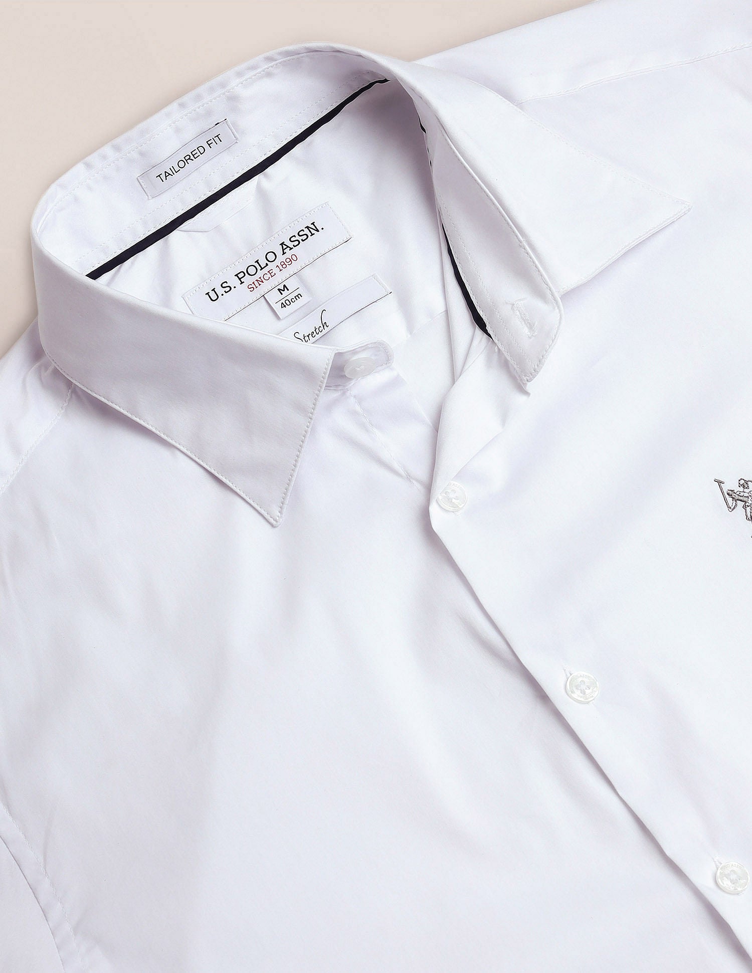 Tailored Regular Fit Solid Shirt White - U.S. Polo Assn. India | Large