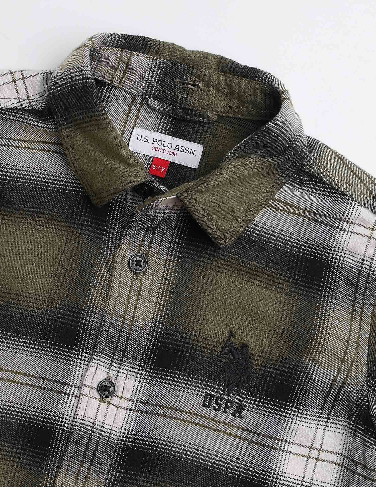Boys Tartan Checked Regular Fit Shirt Olive - U.S. Polo Assn. India | Large