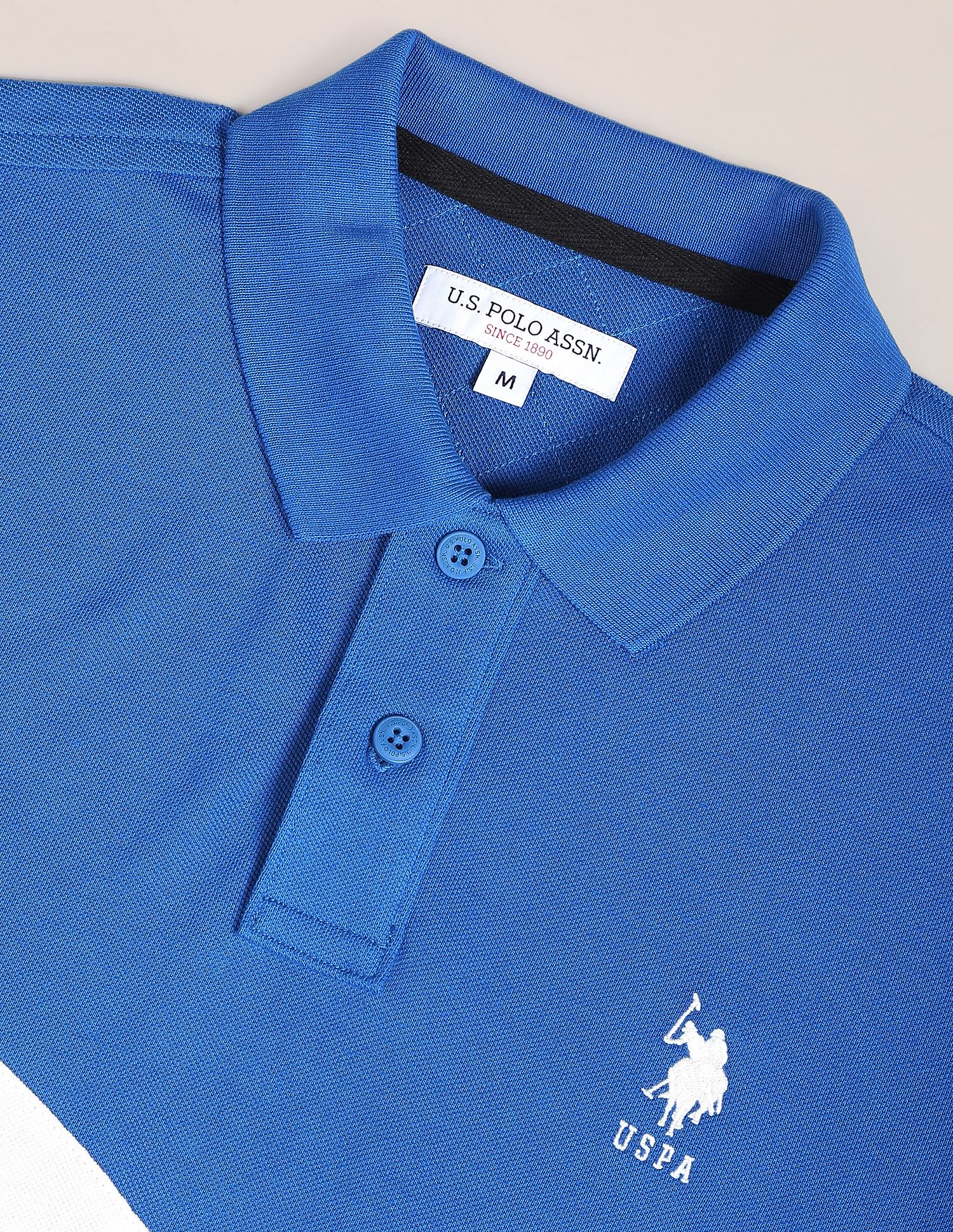 Colour Block Cotton Polo Shirt Blue and Black - U.S. Polo Assn. India | Large