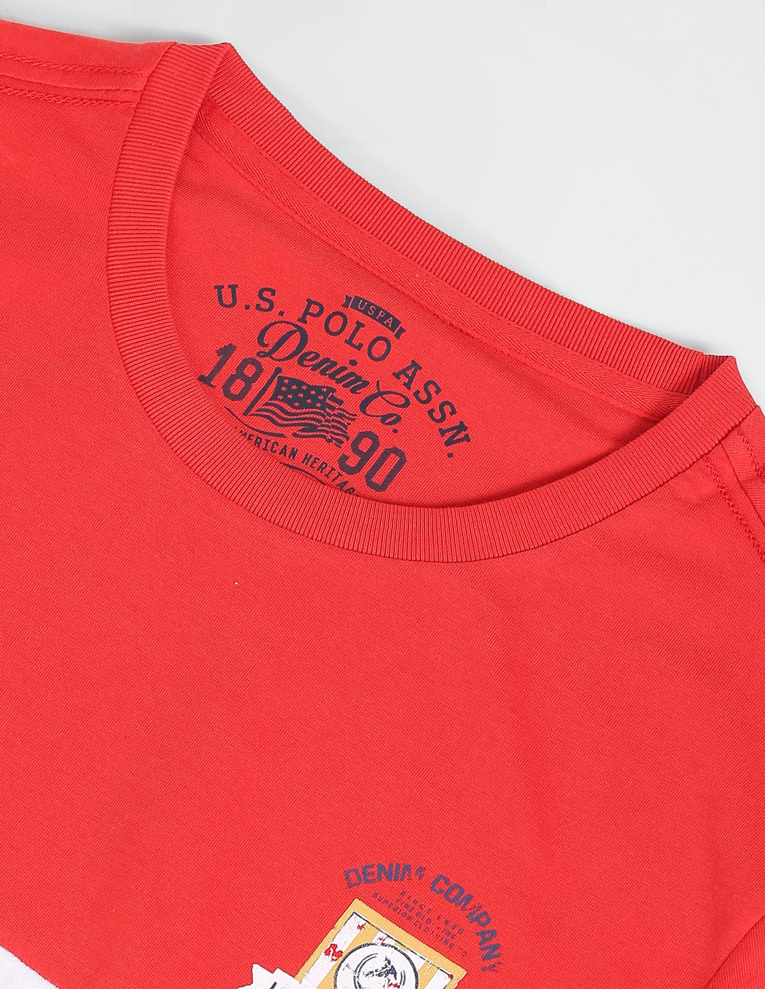 Crew Neck Colour Block Cotton T-Shirt Red, Blue and White - U.S. Polo Assn. India | Large