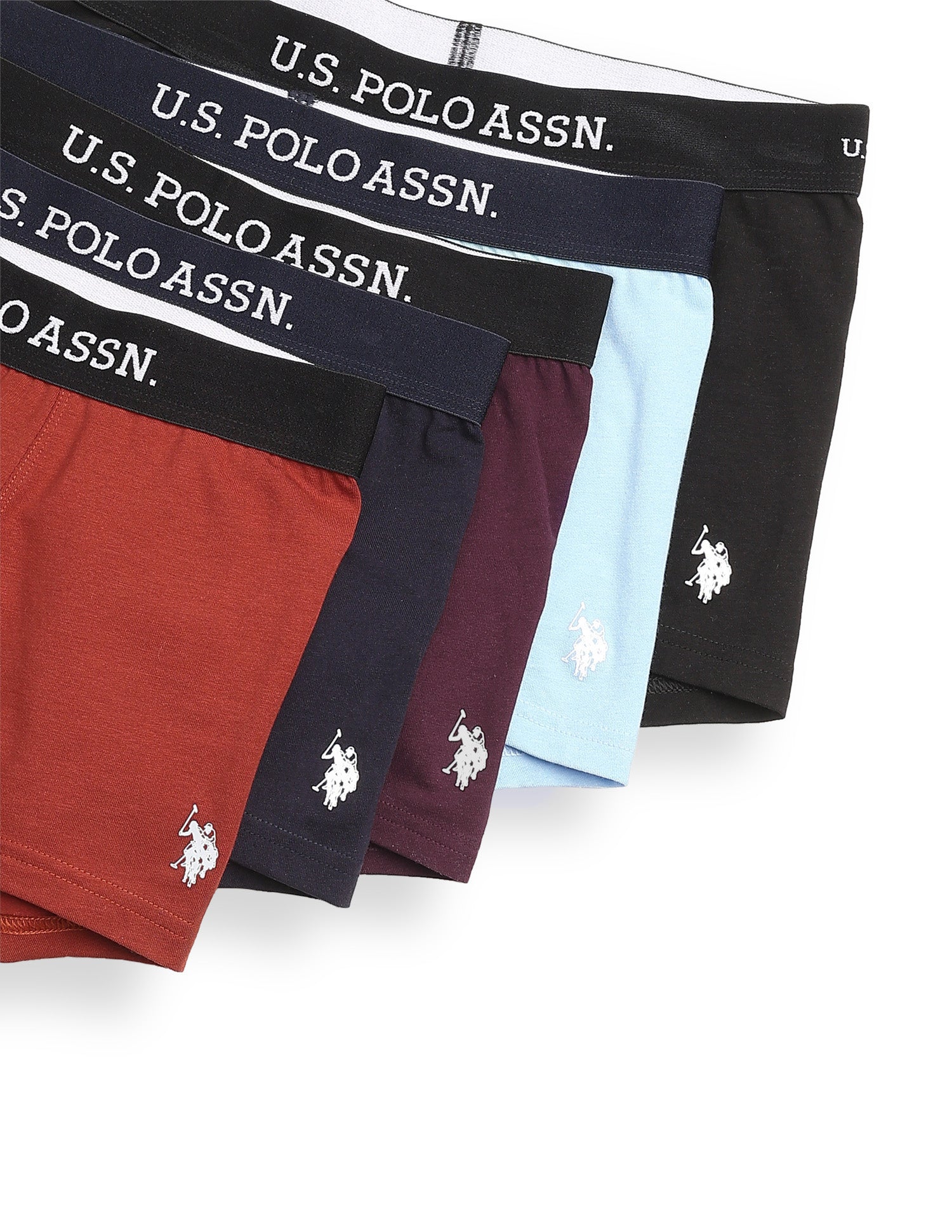 Anti Microbial Solid OET13 Trunks - Pack Of 5 Navy, Burgandy, Black, Rust & Blue - U.S. Polo Assn. India | Large