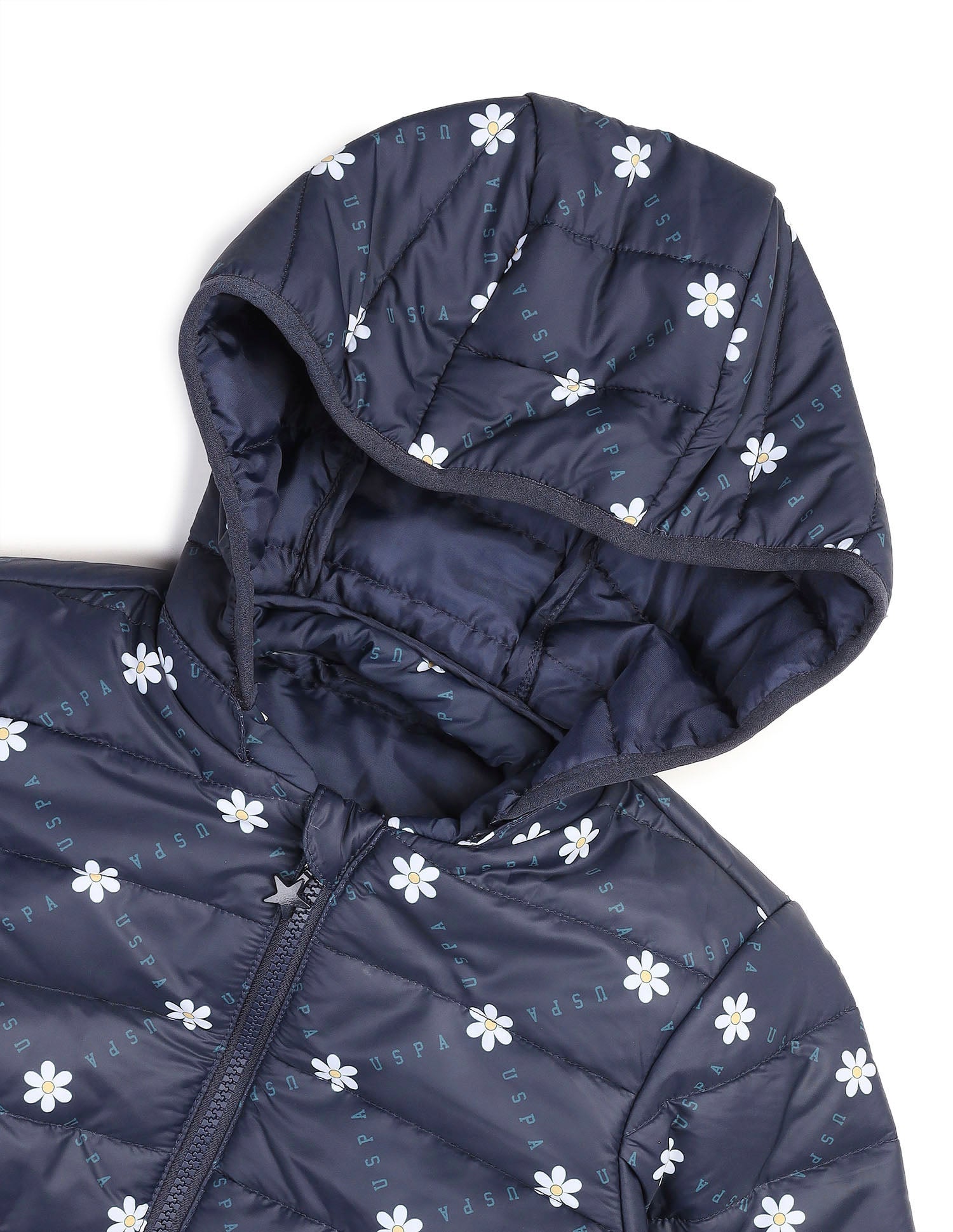 Floral Logo Printed Puffer Jacket Navy - U.S. POLO ASSN. | Large