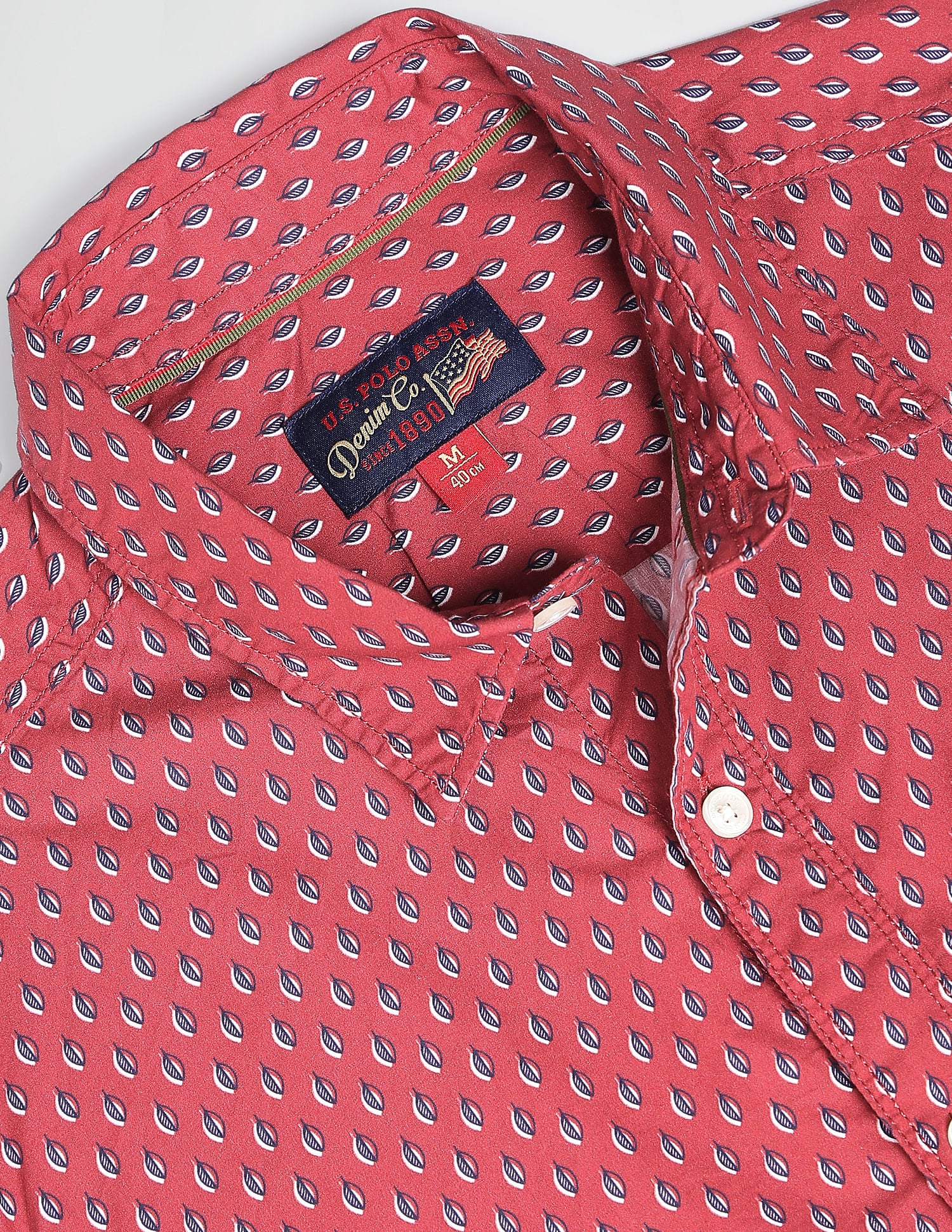 Motif Print Pure Cotton Shirt Rust - U.S. Polo Assn. India | Large
