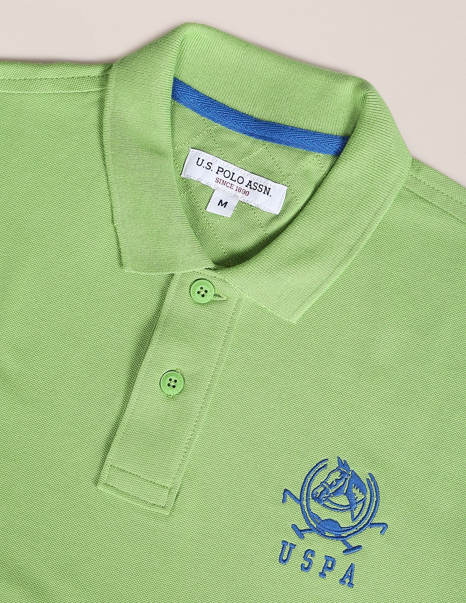 Solid Pure Cotton Polo Shirt Light Green - U.S. Polo Assn. India | Large