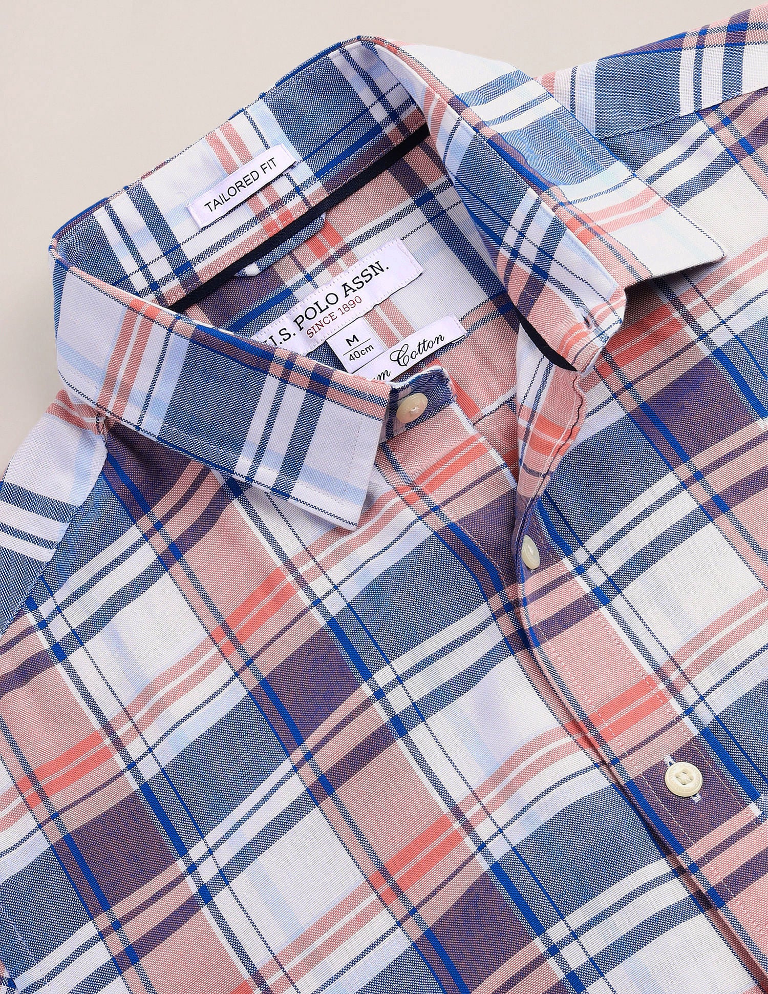 Tartan Check Tailored Fit Shirt Peach - U.S. POLO ASSN. | Large