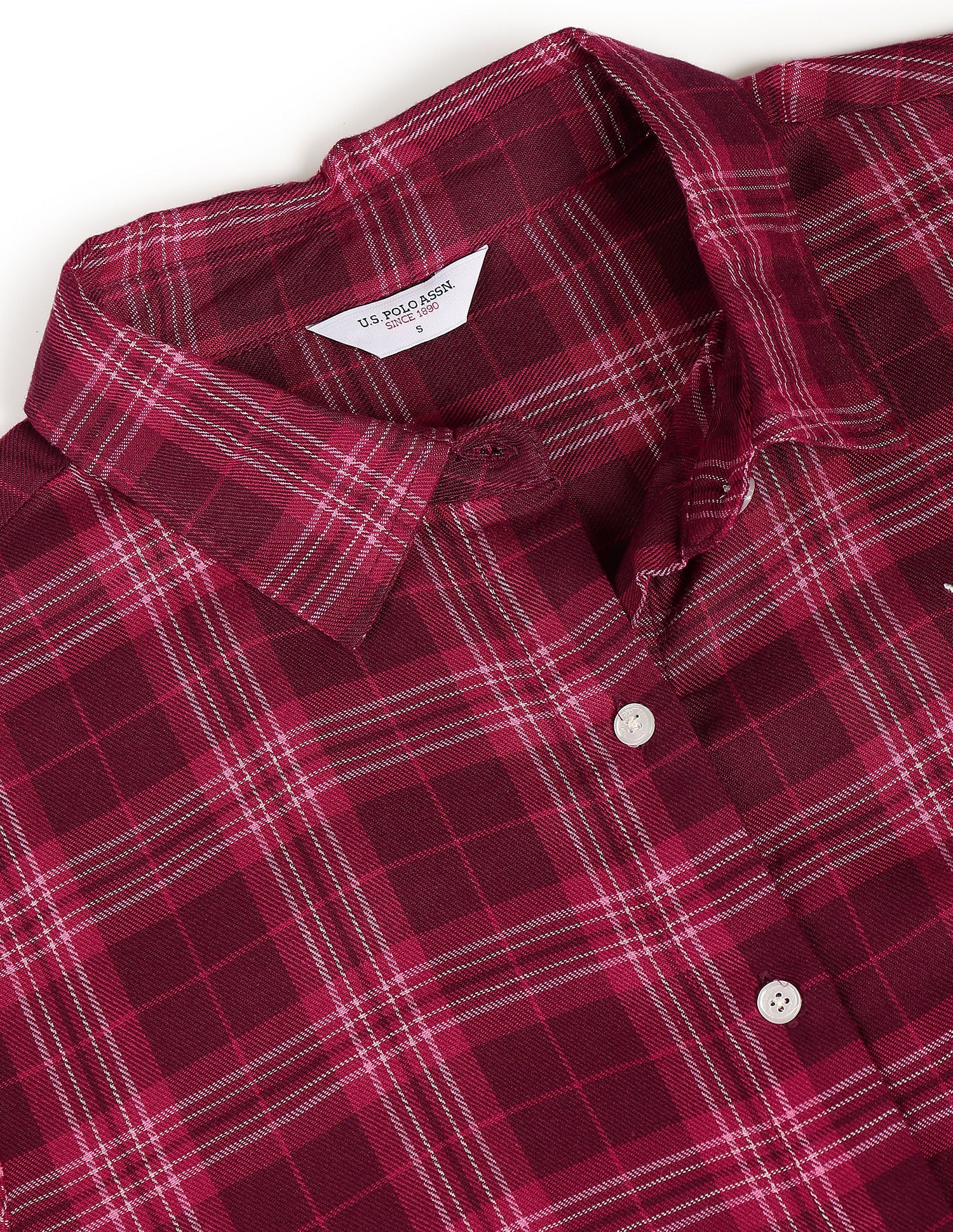 Spread Collar Tartan Check Shirt Magenta - U.S. POLO ASSN. | Large