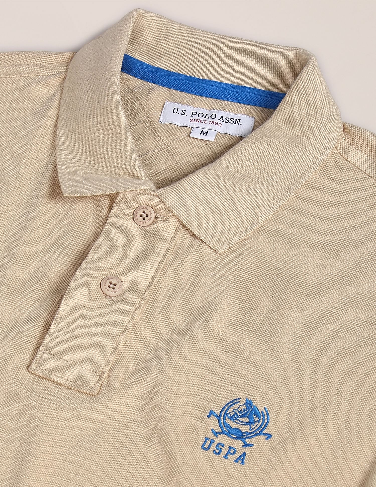 Pure Cotton Solid Pique Polo Shirt Beige - U.S. Polo Assn. India | Large