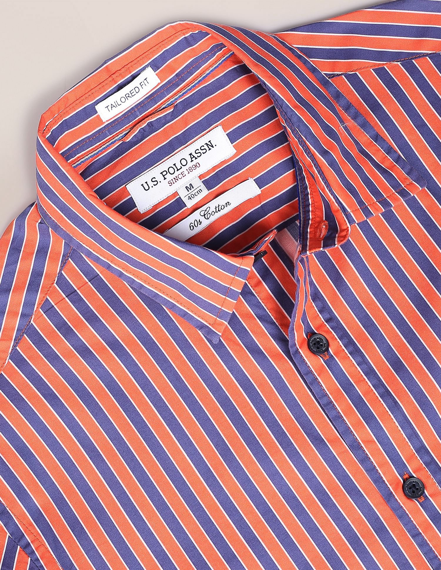 Men Orange And Blue Cotton Striped Casual Shirt U.S. Polo Assn. India