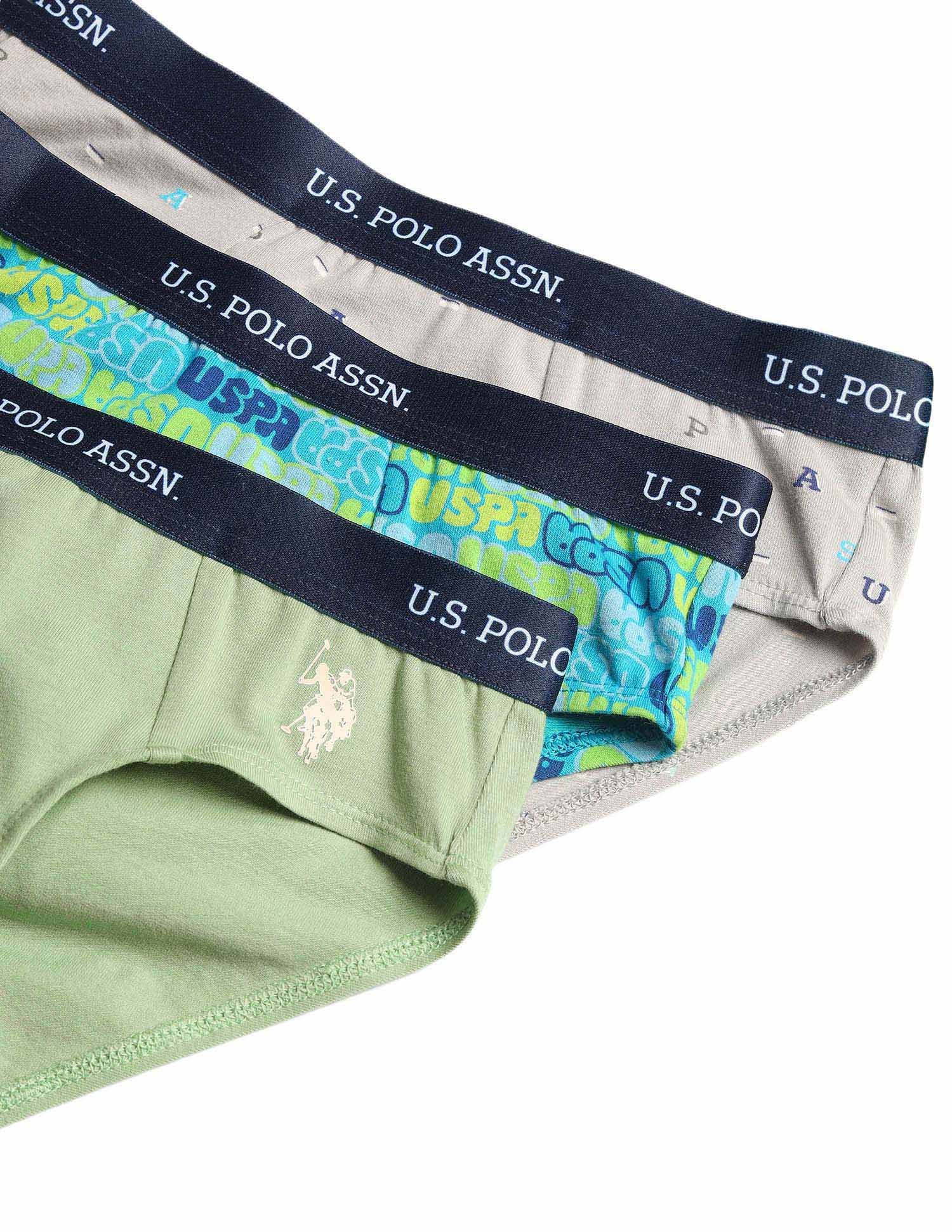 Boys Mid Rise Cotton Spandex Briefs - Pack Of 3 Grey, Blue and Green - U.S. POLO ASSN. | Large