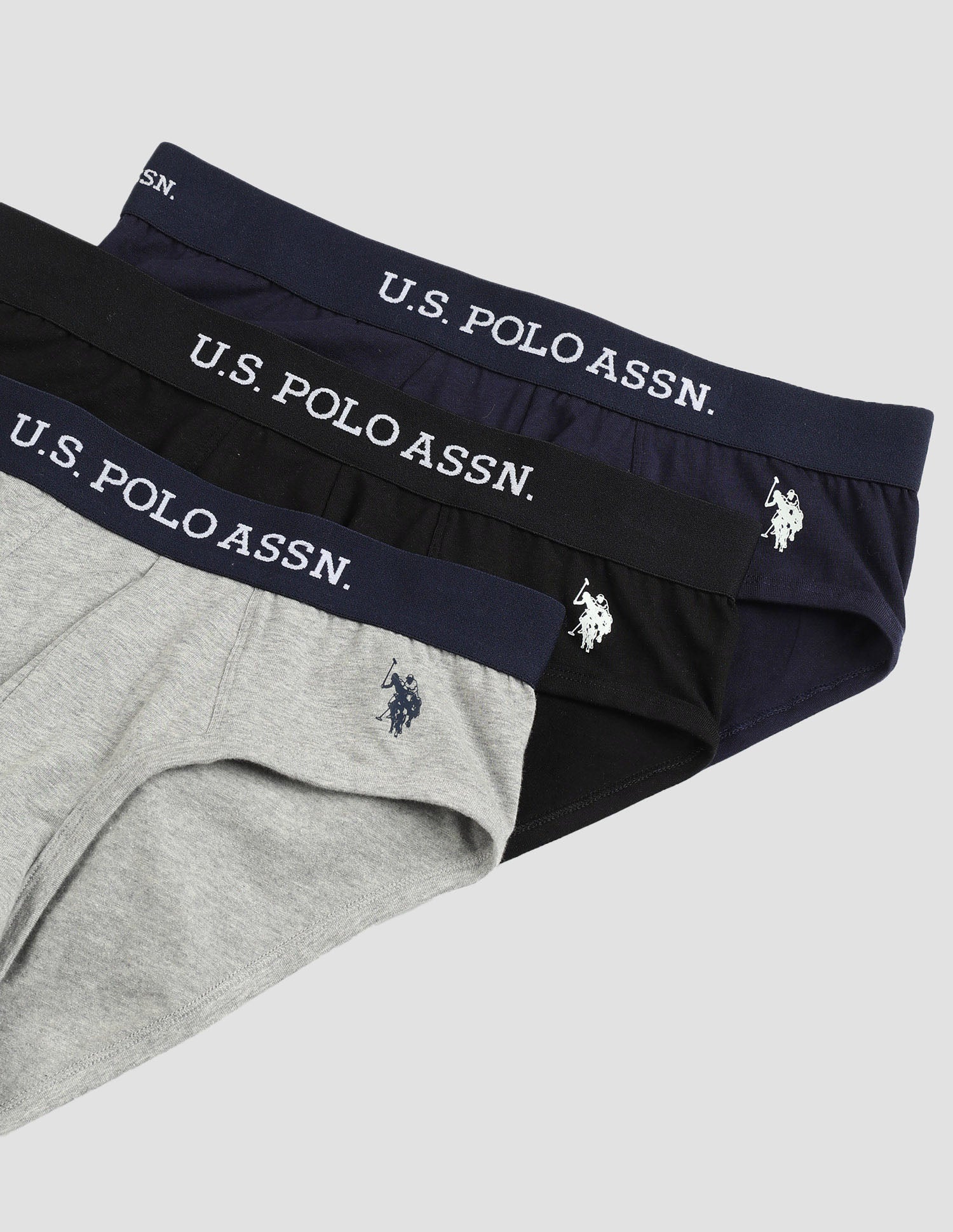 Anti Microbial Solid OEB13 Briefs - Pack Of 3 Black, Navy and Grey Melange - U.S. POLO ASSN. | Large