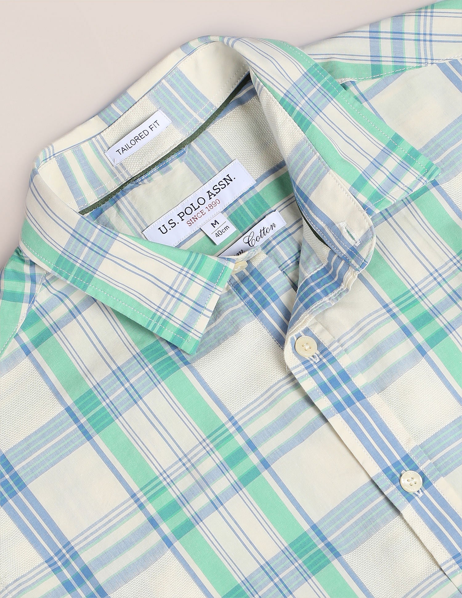 Tartan Check Cotton Shirt Light Green - U.S. Polo Assn. India | Large