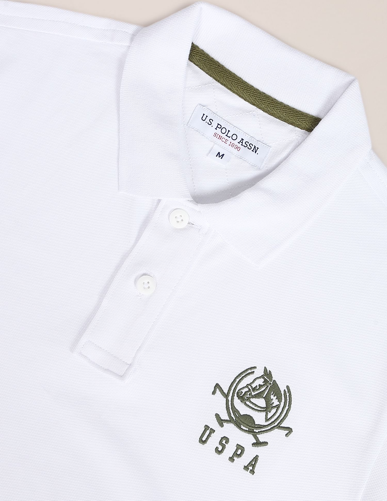Men White Embroidered Logo Solid Cotton Polo Shirt White - U.S. Polo Assn. India | Large